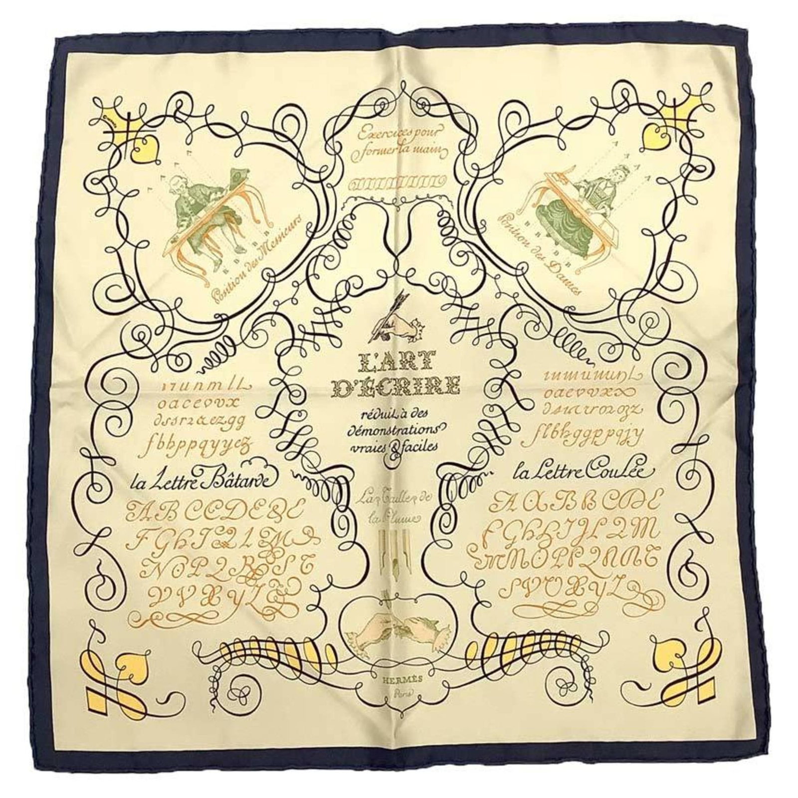 Silk scarf from Hermes: Silk scarf from Hermes Silk scarf from Hermes, featuring a classic beige color and subtle sheen, measures 42cm x 42cm in size. The scarf bears some minor traces of usage, including scratches and dirt,