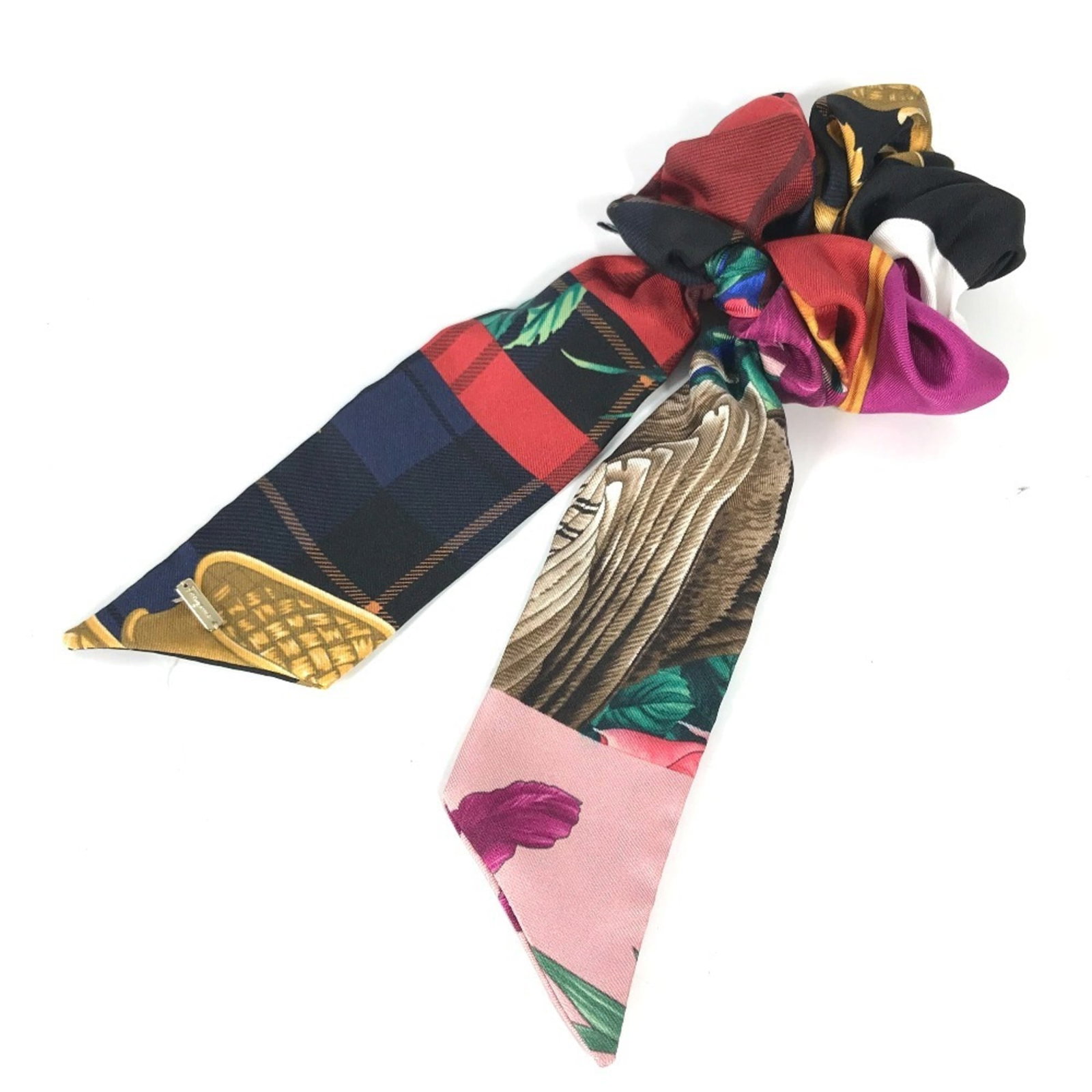 Silk hair tie by Salvatore Ferragamo: Silk hair tie by Salvatore Ferragamo Silk hair tie by Salvatore Ferragamo, featuring a multi-color design and made from luxurious silk. This opened item measures 24.5cm x 9.64'' in size. A