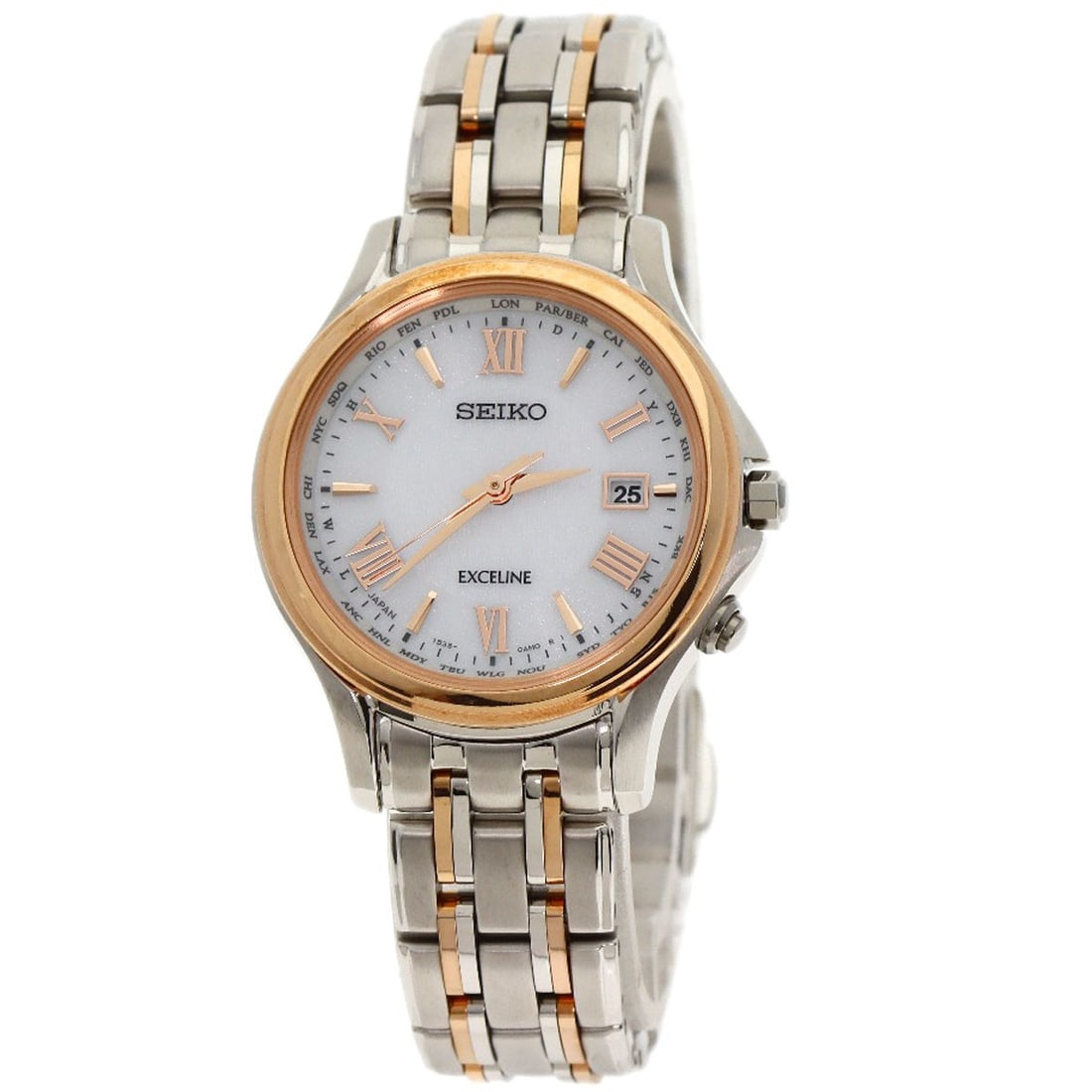Watches Swcw162 Seiko Exceline Titanium: Watches Swcw162 Seiko Exceline Titanium The Seiko Exceline Titanium watch boasts a sleek silver design, featuring an analog display and solar-powered movement. With its water-resistant case and 28mm s