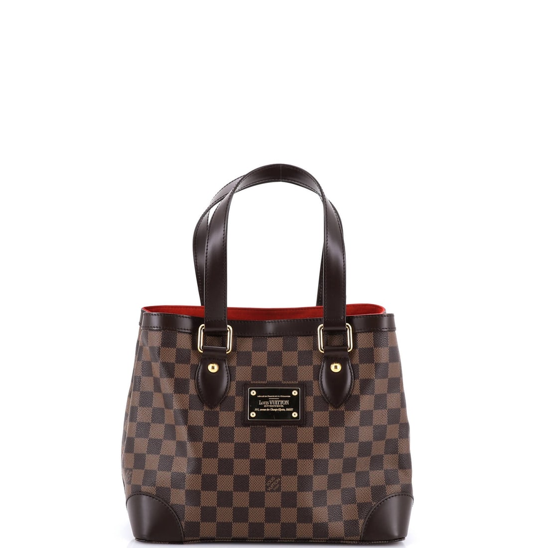 Louis Vuitton Hampstead Handbag Damier: Louis Vuitton Hampstead Handbag Damier The Louis Vuitton Hampstead Handbag Damier in brown canvas is a stylish tote with clean lines and classic design. Measuring 9" tall, 11" wide, and 7" deep, it