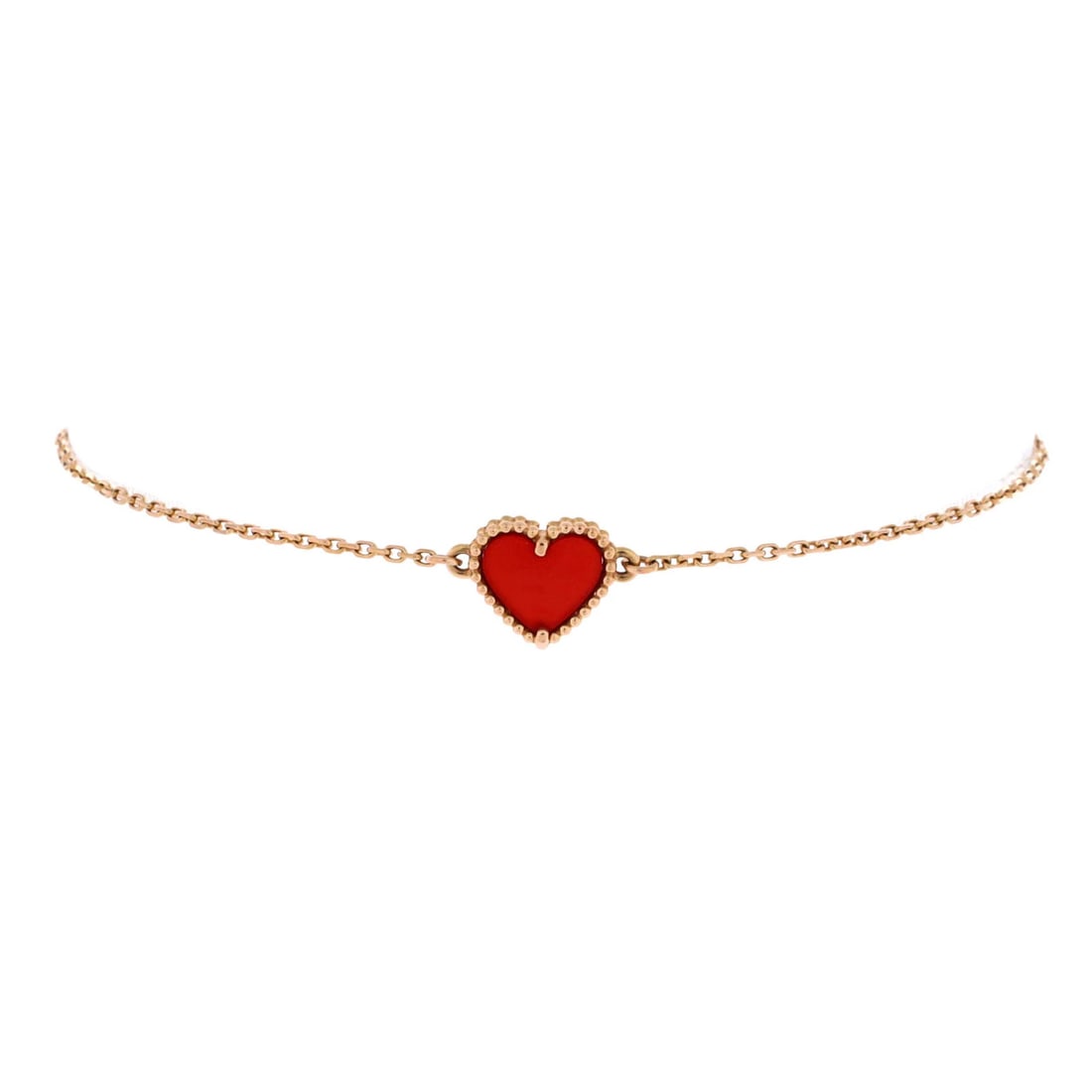 Alhambra Heart Bracelet 18K Rose Gold with Van Cleef & Arpels Carnelian: Alhambra Heart Bracelet 18K Rose Gold with Van Cleef & Arpels Carnelian 18K Rose Gold Alhambra Heart Bracelet with Carnelian features a classic design, showcasing the iconic Van Cleef & Arpels Sweet