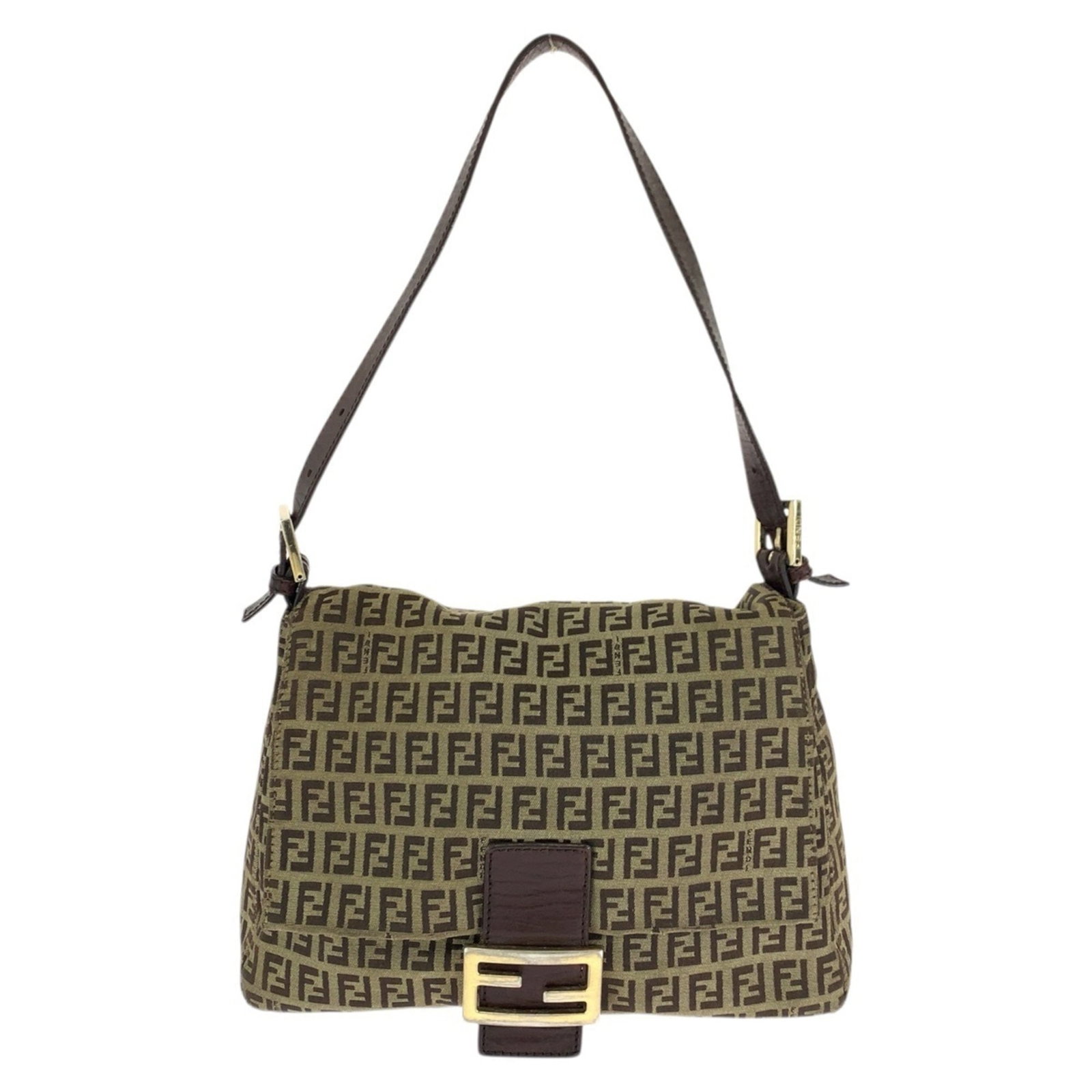 Fendi Handbag Shoulder Bag Canvas Leather: Fendi Handbag Shoulder Bag Canvas Leather Brown canvas leather Fendi shoulder bag with visible scratches and dirt, offering a unique blend of style and everyday wear. Measuring 18cm x 27cm x 11cm, it