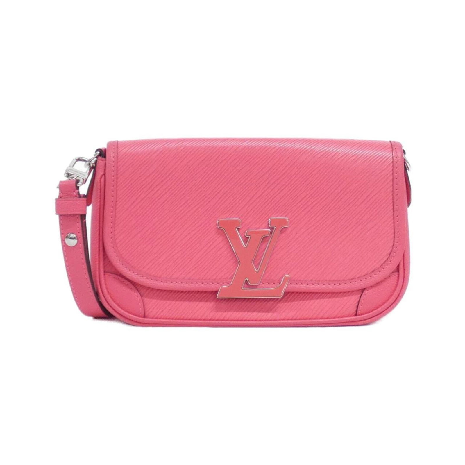 Shoulder Bag Leather Vuitton Louis: Shoulder Bag Leather Vuitton Louis This Louis Vuitton shoulder bag features high-quality calf leather in a vibrant pink color, adorned with silver hardware. The bag's classic design and timeless style