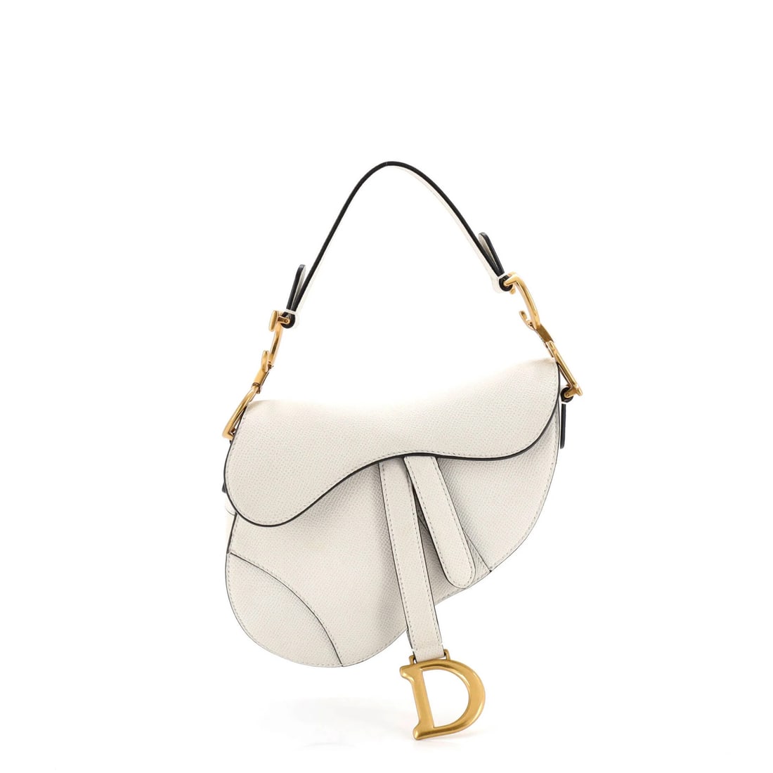 Mini leather saddle handbag by Christian Dior: Mini leather saddle handbag by Christian Dior Mini leather saddle handbag by Christian Dior, featuring a classic white exterior with brown accents and neutral interior. This mini shoulder bag boasts c