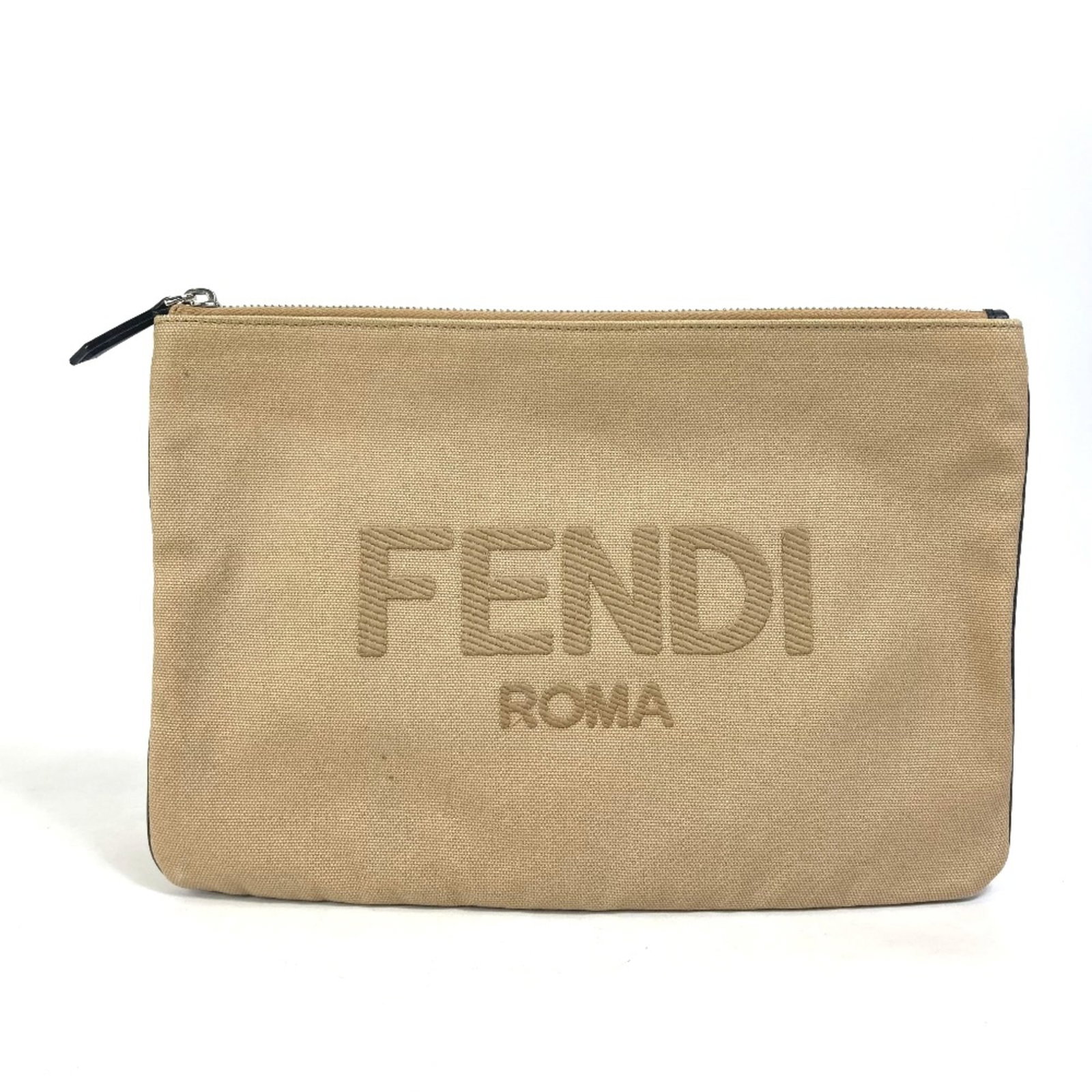 Fendi Cloth Bag: Fendi Cloth Bag Beige Fendi Cloth Bag for Women, W28cmxH19cm/W11.0xH7.5inch. This used clutch bag features a cloth material and bears a few traces of usage, with some scratches and dirt visible but