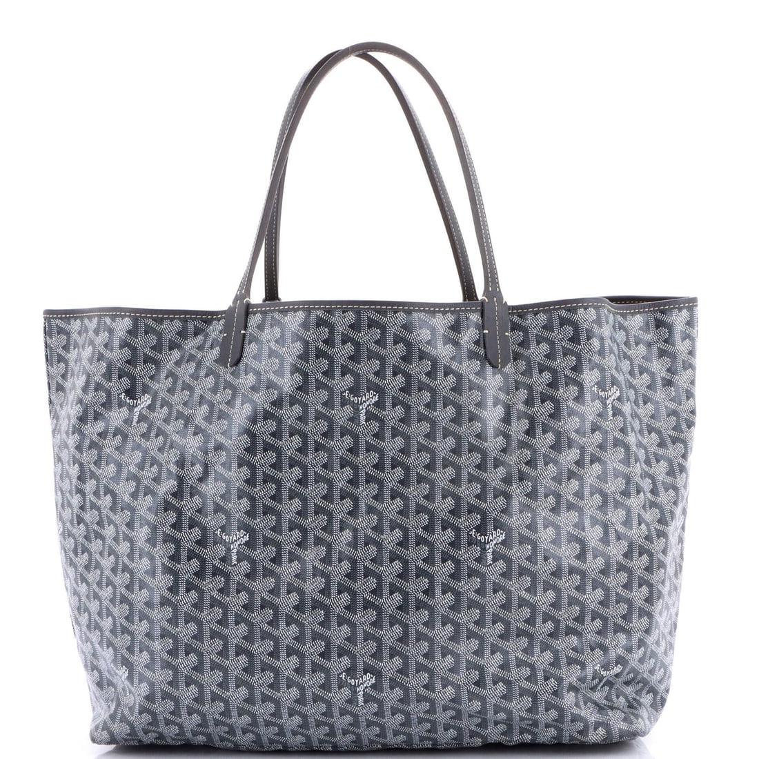 Saint Louis Tote Coated Canvas GM Goyard: Saint Louis Tote Coated Canvas GM Goyard Canvas Coated Goyard Saint Louis Tote in Gray. This GM tote features minor creases and edge wear on the exterior, while the interior boasts a neutral color
