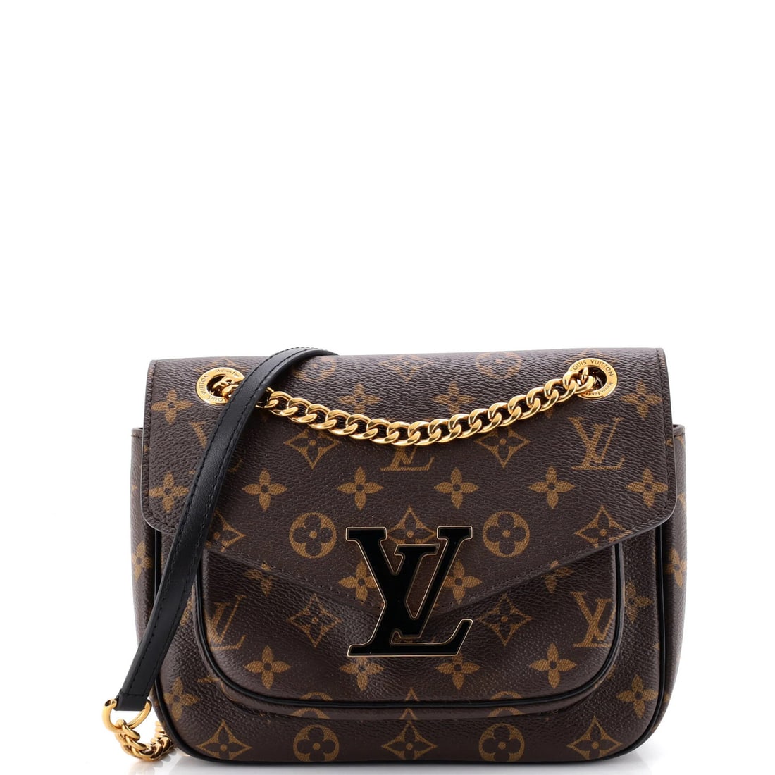 Monogram Canvas Louis Vuitton Handbag Passy: Monogram Canvas Louis Vuitton Handbag Passy The iconic Louis Vuitton Passy handbag boasts its signature monogram canvas exterior in rich brown, adorned with gold hardware. This cross-body bag