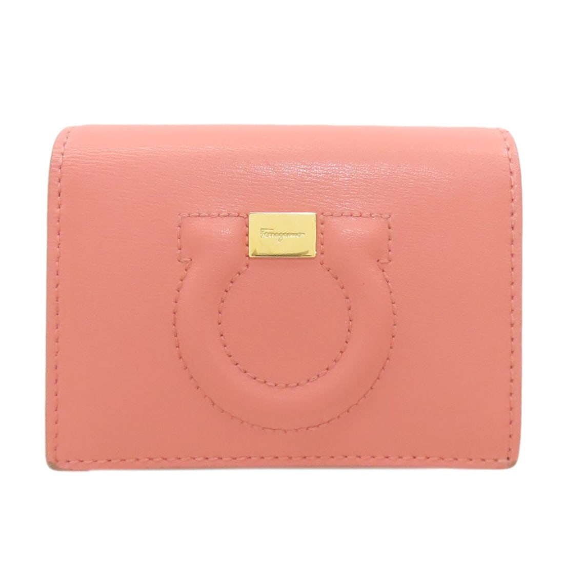 Wallet Bifold Motif Hardware Gancini With Coin Ferragamo Salvatore: Wallet Bifold Motif Hardware Gancini With Coin Ferragamo Salvatore Pink leather bifold wallet with coin pocket, featuring the iconic Gancini motif. The Salvatore Ferragamo design adds a touch of