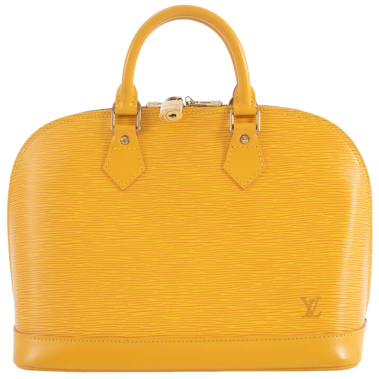 Epi Leather Louis Vuitton Handbag: Epi Leather Louis Vuitton Handbag Yellow Epi Leather Louis Vuitton Handbag, with its iconic design and signature yellow hue, boasts a classic look that's both timeless and stylish. Measuring 24cm x 30