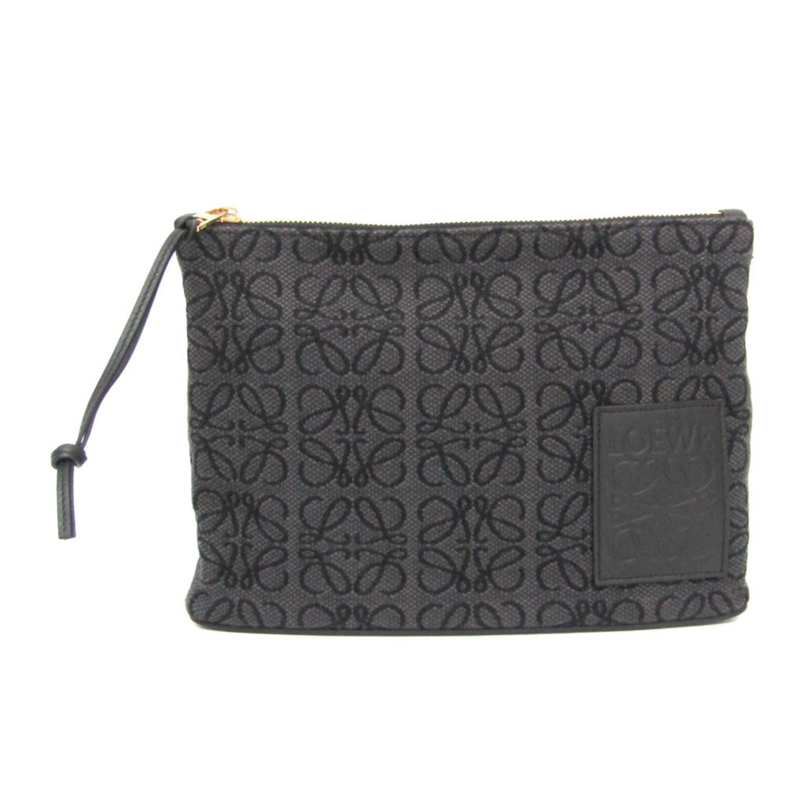 Cotton leather clutch pouch bag Loewe: Cotton leather clutch pouch bag Loewe Black Loewe cotton leather clutch pouch bag with a zipper closure, measuring 19.5cm x 27cm x 5cm. The bag features a simple, understated design and is made from a