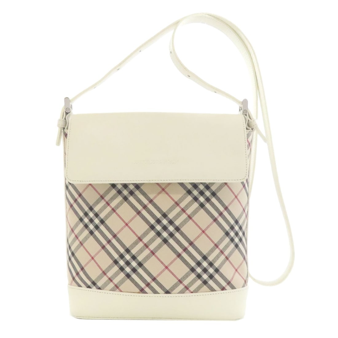 Shoulder bag leather check canvas Burberry: Shoulder bag leather check canvas Burberry Beige leather shoulder bag with check canvas interior from BURBERRY. Features classic Burberry design and exterior leather construction. Bears signature, a