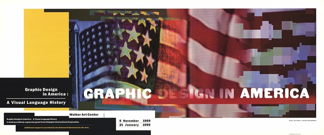 APRIL GREIMAN Graphic Design in America 18.5" x 44" Poster 1989 Pop Art Multicol (1 of 9)