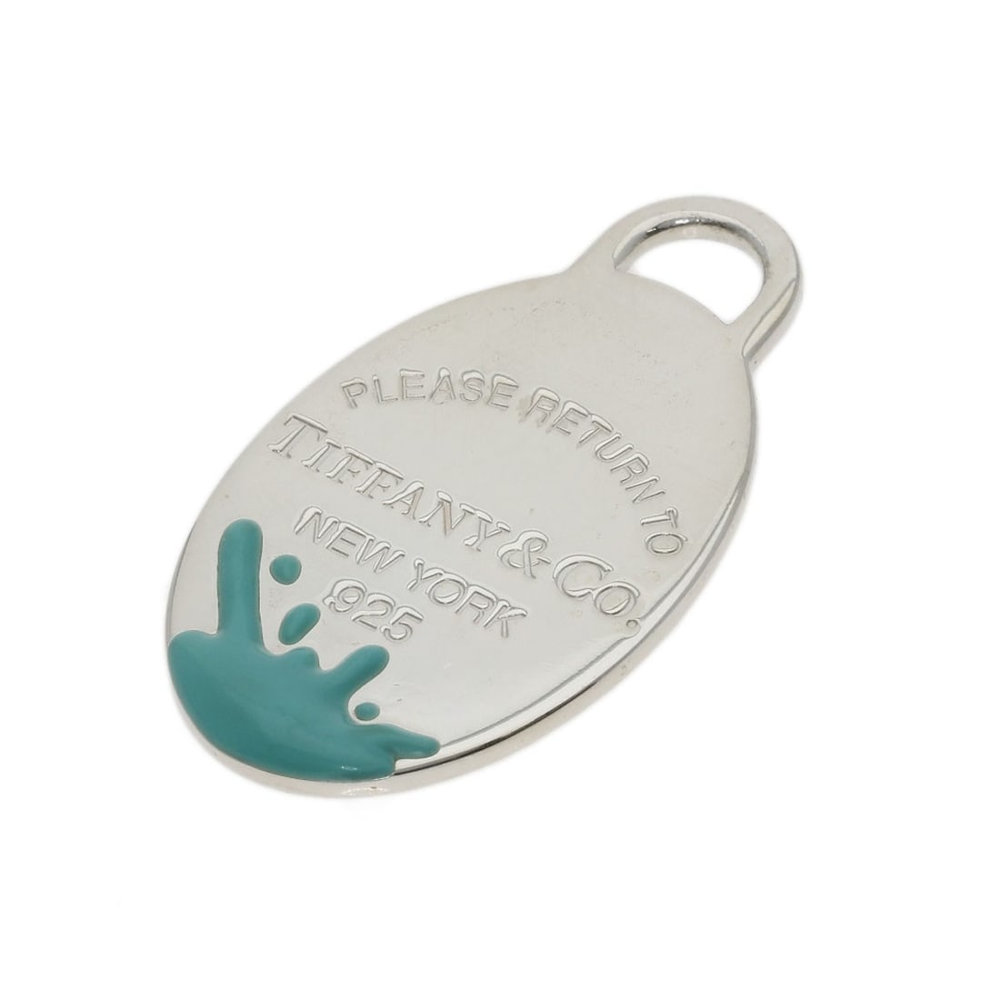 Color splash oval top silver return to Tiffany pendant: Color splash oval top silver return to Tiffany pendant Silver oval top pendant from Tiffany&Co., featuring a sleek and modern design. This silver pendant boasts an elegant oval shape, making it a