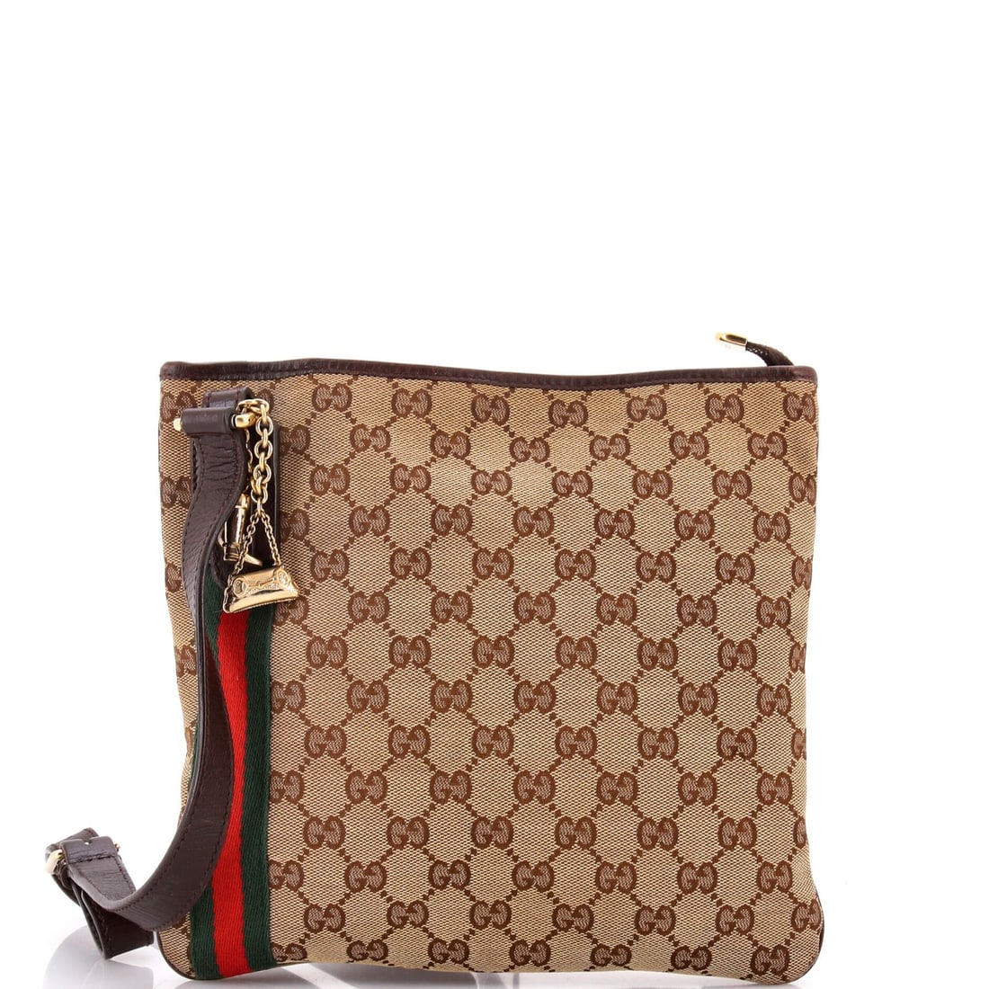 Gucci Jolicoeur Canvas GG Messenger Bag: Gucci Jolicoeur Canvas GG Messenger Bag Brown canvas GG messenger bag with a classic cross body design, featuring heavy edges and corners. The bag has a neutral interior color and gold tone hardware, 