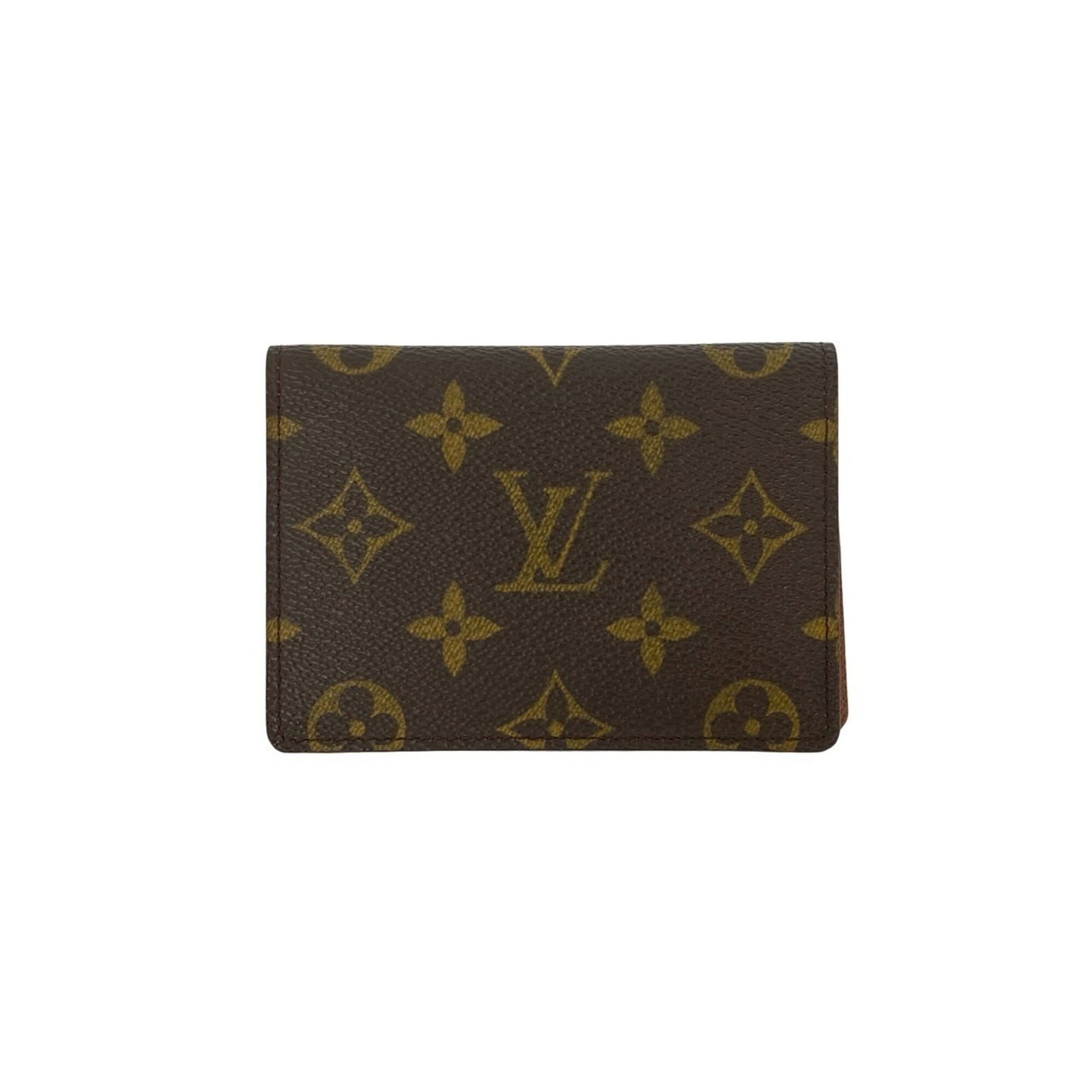 Louis Vuitton Card Case Leather Pvc: Louis Vuitton Card Case Leather Pvc Brown leather and Pvc card case from Louis Vuitton, bearing traces of usage with minor scratches and dirt. This vintage card case showcases the iconic brand's