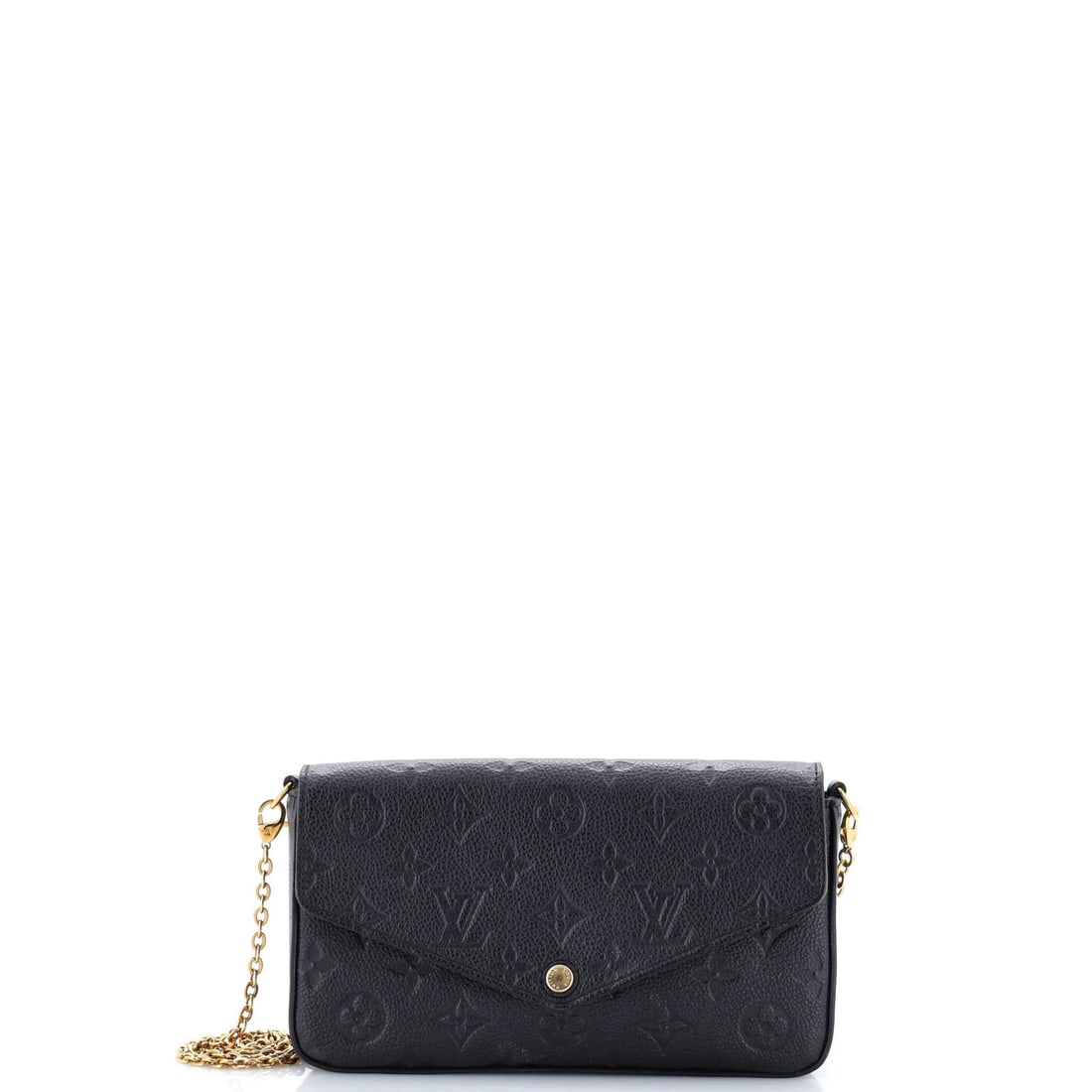 Felicie Monogram Empreinte Leather Pochette Louis Vuitton: Felicie Monogram Empreinte Leather Pochette Louis Vuitton Black Felicie Monogram Empreinte Leather Pochette with gold hardware, featuring a card holder and strap drop of 22". This cross body bag measu