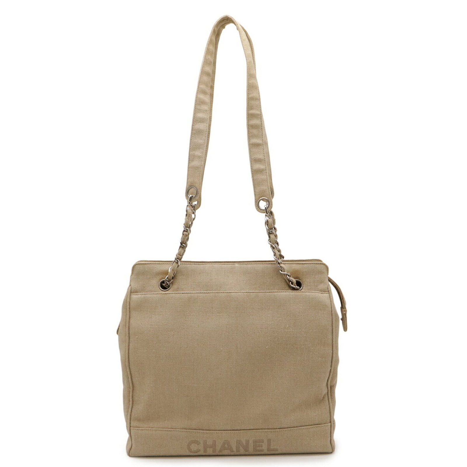 Chanel Shoulder Bag Linen: Chanel Shoulder Bag Linen The Chanel Shoulder Bag Linen boasts a timeless elegance with its classic design and natural beige hue. Made from high-quality linen, this shoulder bag features a sturdy yet 