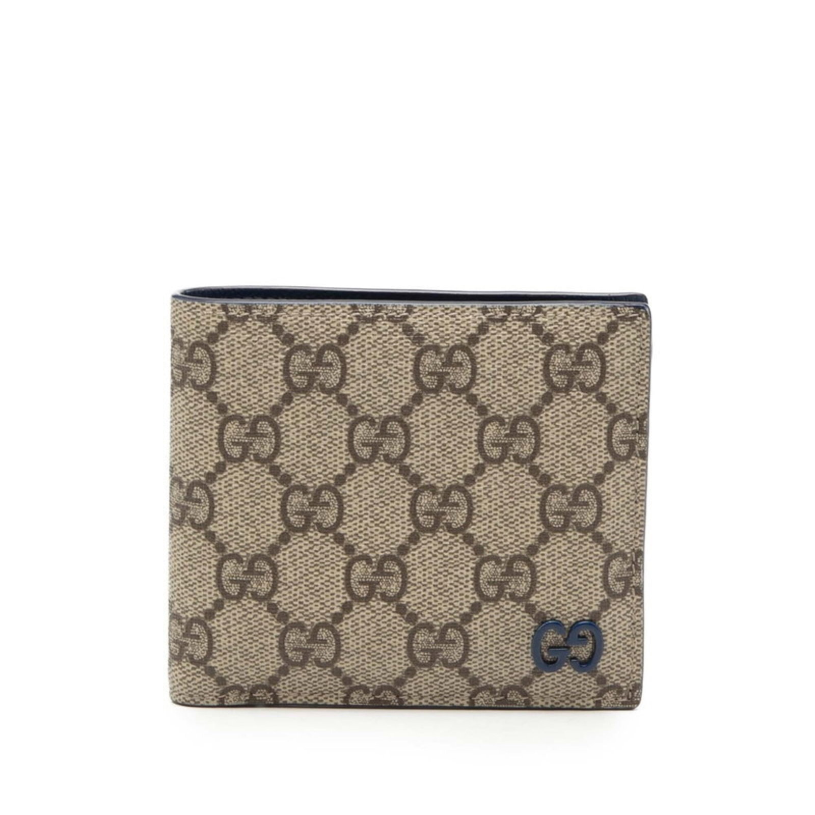 Gucci Wallet (Bi-Fold) Pvc Leather: Gucci Wallet (Bi-Fold) Pvc Leather Gucci Bi-Fold Wallet in Beige and Navy, featuring Pvc Leather construction. This versatile wallet boasts a classic design with clean lines and a compact size, making