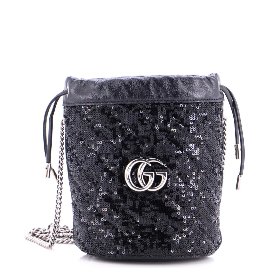 Quilted Sequins Mini Diagonal Bag Marmont Bucket Gucci: Quilted Sequins Mini Diagonal Bag Marmont Bucket Gucci The Gucci Marmont Bucket Bag features a striking diagonal quilted design in sequins, adding a touch of glamour to any outfit. This mini bag measu
