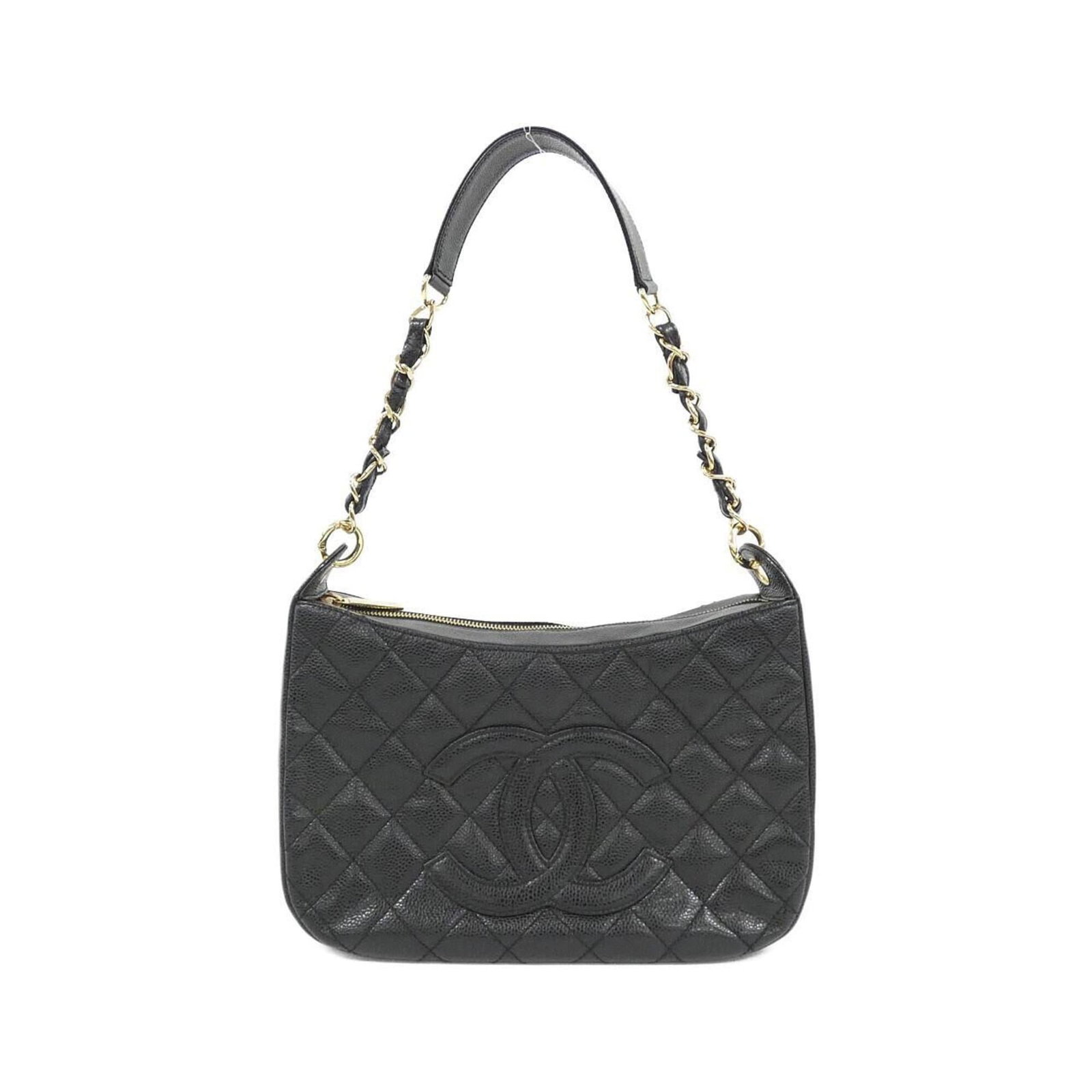 Chanel Shoulder Bag Grained Calfskin: Chanel Shoulder Bag Grained Calfskin Grained Calfskin Chanel Shoulder Bag - A timeless and elegant accessory, this black shoulder bag boasts the iconic interlocking CC clasp and features a durable,