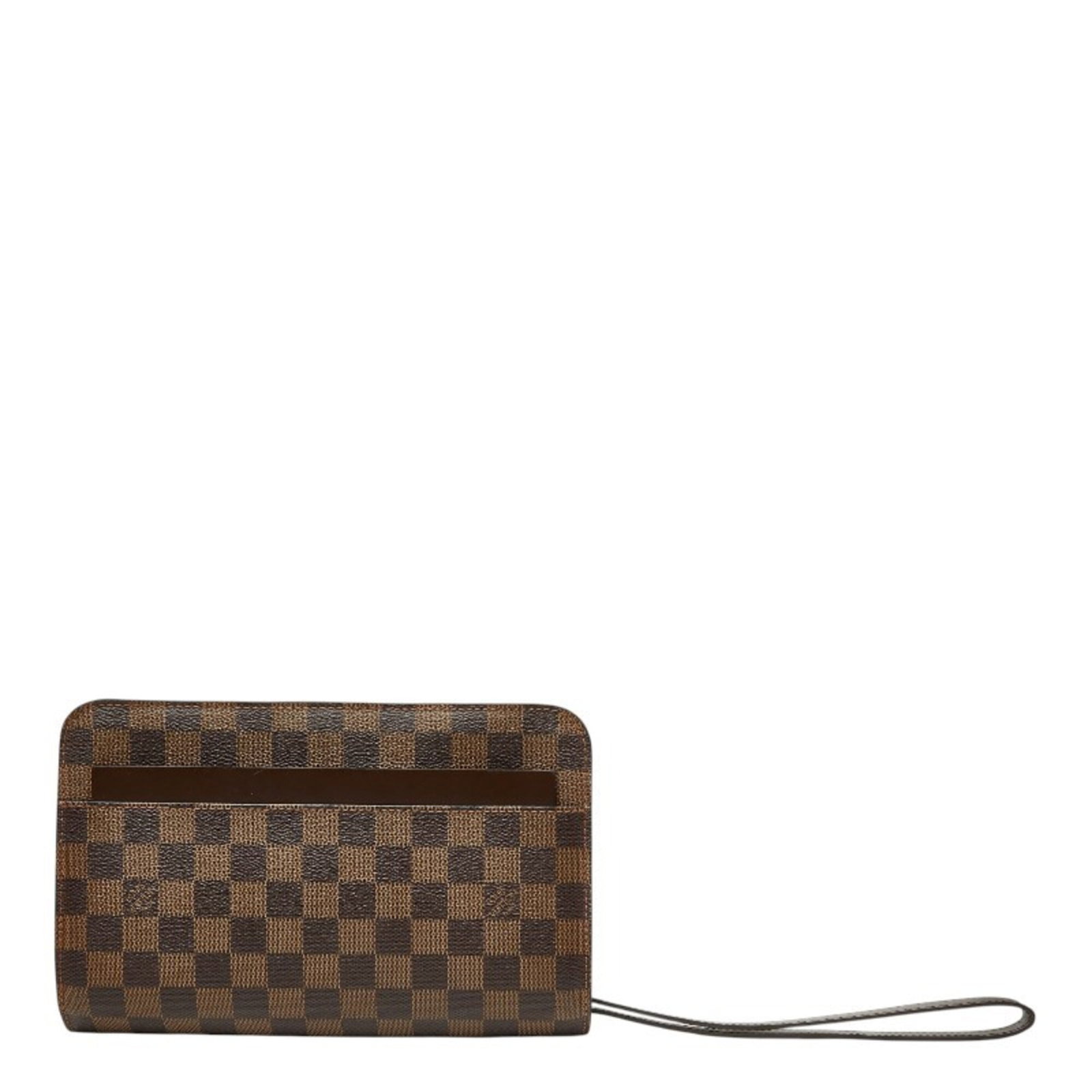 PVC leather clutch bag Louis Vuitton: PVC leather clutch bag Louis Vuitton PVC leather clutch bag from Louis Vuitton, featuring a classic brown design. The bag measures 14.5cm x 25cm x 5cm and has visible traces of usage with scratches an