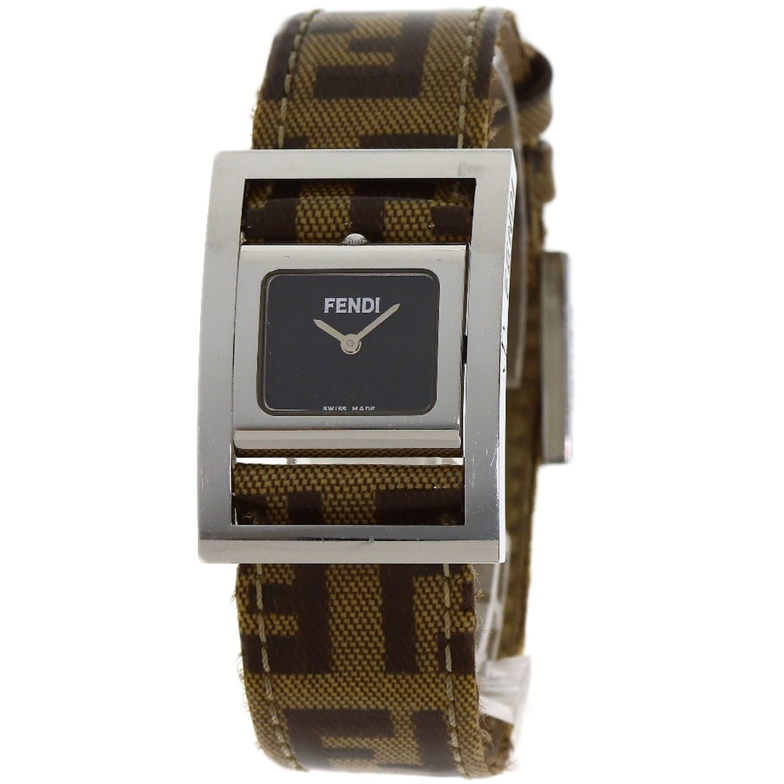 Fendi Gyro Zucca Pattern Watches Stainless Steel/ Coating Canvasxleather: Fendi Gyro Zucca Pattern Watches Stainless Steel/ Coating Canvasxleather Stainless steel and silver accents come together in the Fendi Gyro Zucca Pattern Watches, featuring an analog display with a bl