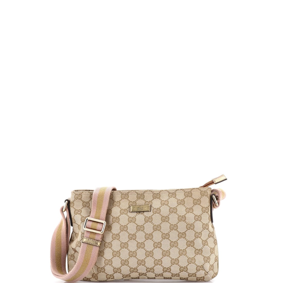 Gucci web strap messenger bag canvas small: Gucci web strap messenger bag canvas small Small Gucci Web Strap Messenger Bag in Brown Canvas. This cross-body bag features a classic web strap design and measures 7" tall, 10" wide, and 3" deep. The