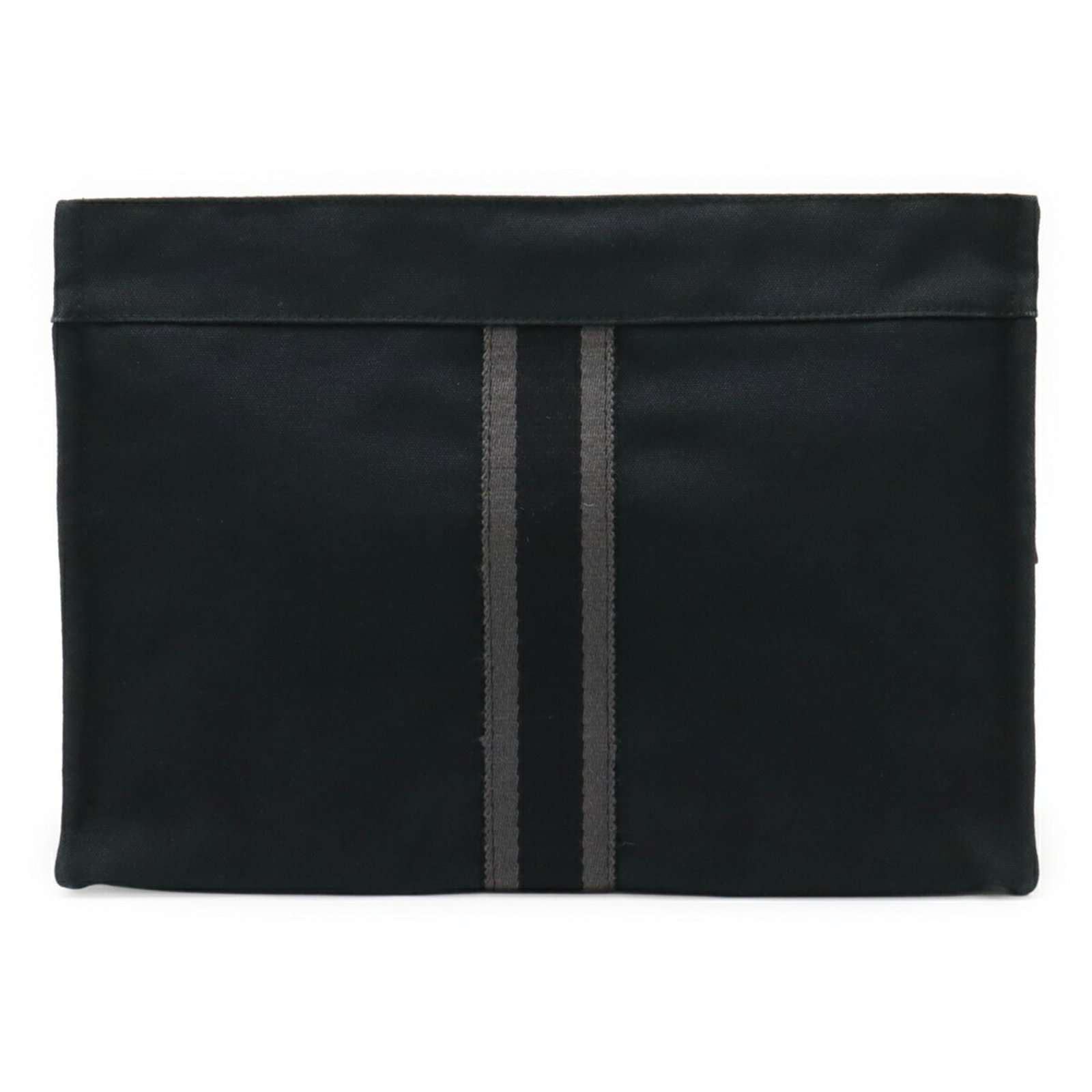 Canvas Leather Hermes Bag Clutch: Canvas Leather Hermes Bag Clutch Canvas Leather Hermes Bag Clutch in Black and Gray. This used, very good condition clutch features canvas and leather materials, with a size of 22cm x 30.5cm x 10.5cm.