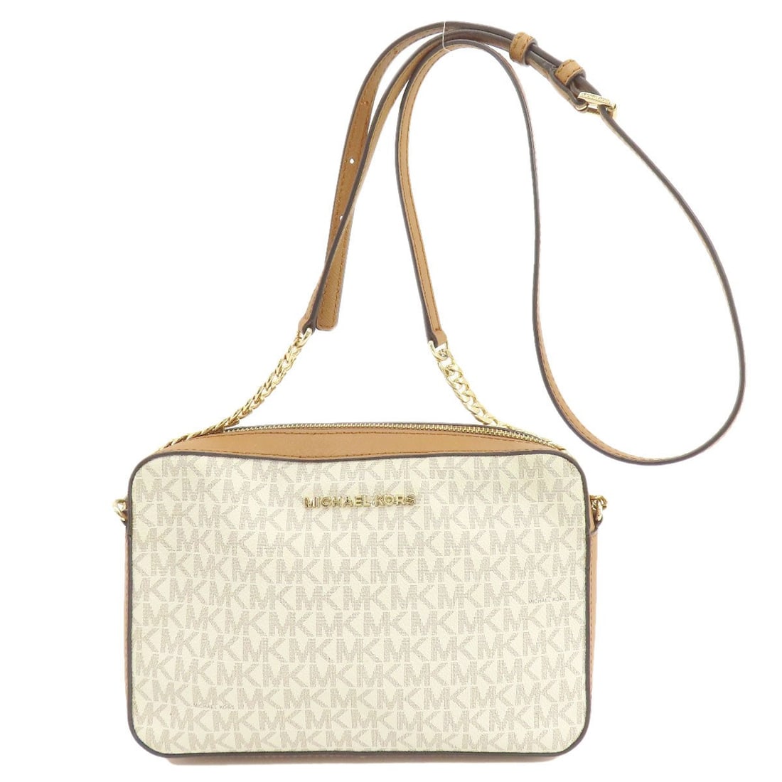 Mk Signature Shoulder Bag Pvc by Michael Kors: Mk Signature Shoulder Bag Pvc by Michael Kors White PVC shoulder bag with Michael Kors signature. This stylish bag features a sleek design and a bold, eye-catching exterior color that makes it stand