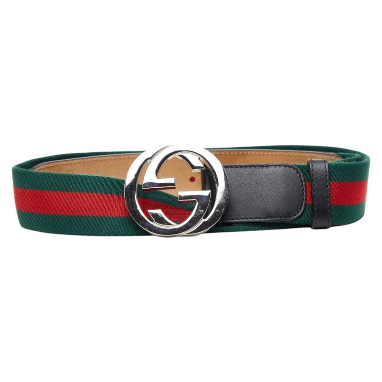 Standard Belt Gucci: Standard Belt Gucci Canvas and leather Gucci belt in black with multi-color accents, measuring between 31.29'' and 35.23''. The belt shows signs of use, including scratches and dirt, but remains in go