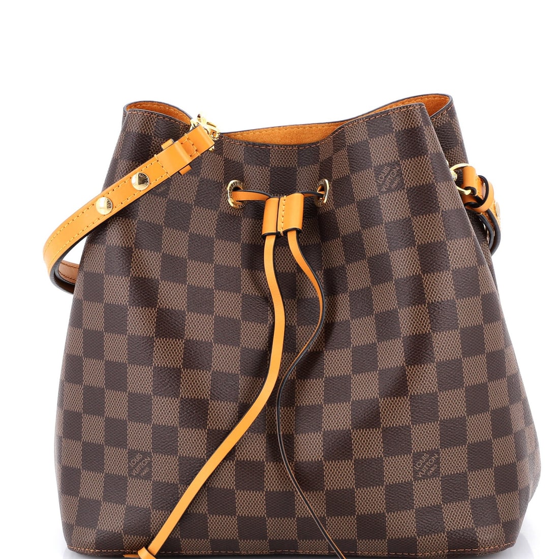 Louis Vuitton NeoNoe Handbag Damier with Leather MM: Louis Vuitton NeoNoe Handbag Damier with Leather MM The Louis Vuitton NeoNoe Handbag Damier with Leather MM boasts a unique combination of canvas coated leather and microfiber interior, set against