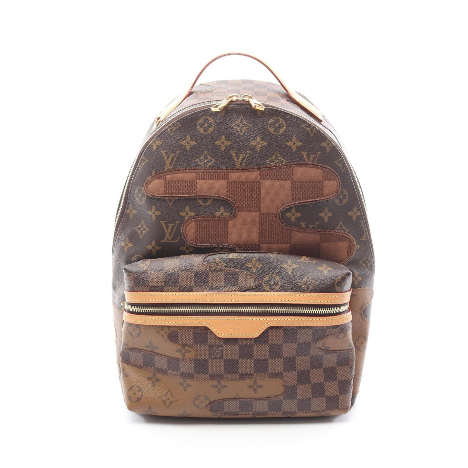 Canvas leather coated backpack by Louis Vuitton: Canvas leather coated backpack by Louis Vuitton Coated canvas and leather make up the exterior of this Louis Vuitton backpack, giving it a durable and stylish look. The brown color provides a classic 