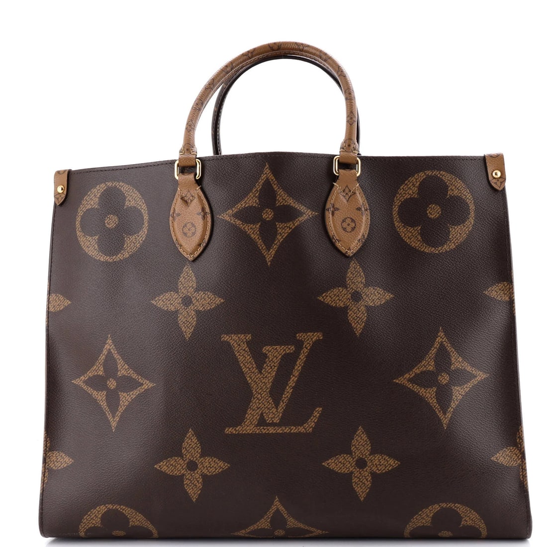 Monogram Giant Louis Vuitton OnTheGo Reverse Tote: Monogram Giant Louis Vuitton OnTheGo Reverse Tote Brown Monogram Giant Louis Vuitton OnTheGo Reverse Tote with classic design and signature reverse monogram pattern, available in great condition. The 