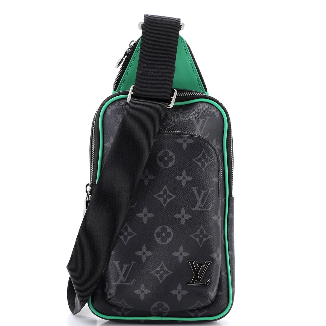 Louis Vuitton bag NM Monogram canvas sling.: Louis Vuitton bag NM Monogram canvas sling. Black Louis Vuitton Avenue Sling Bag with Monogram Eclipse Canvas, featuring scuffs and edge wear on the exterior, and minor creases on the handles. This cr
