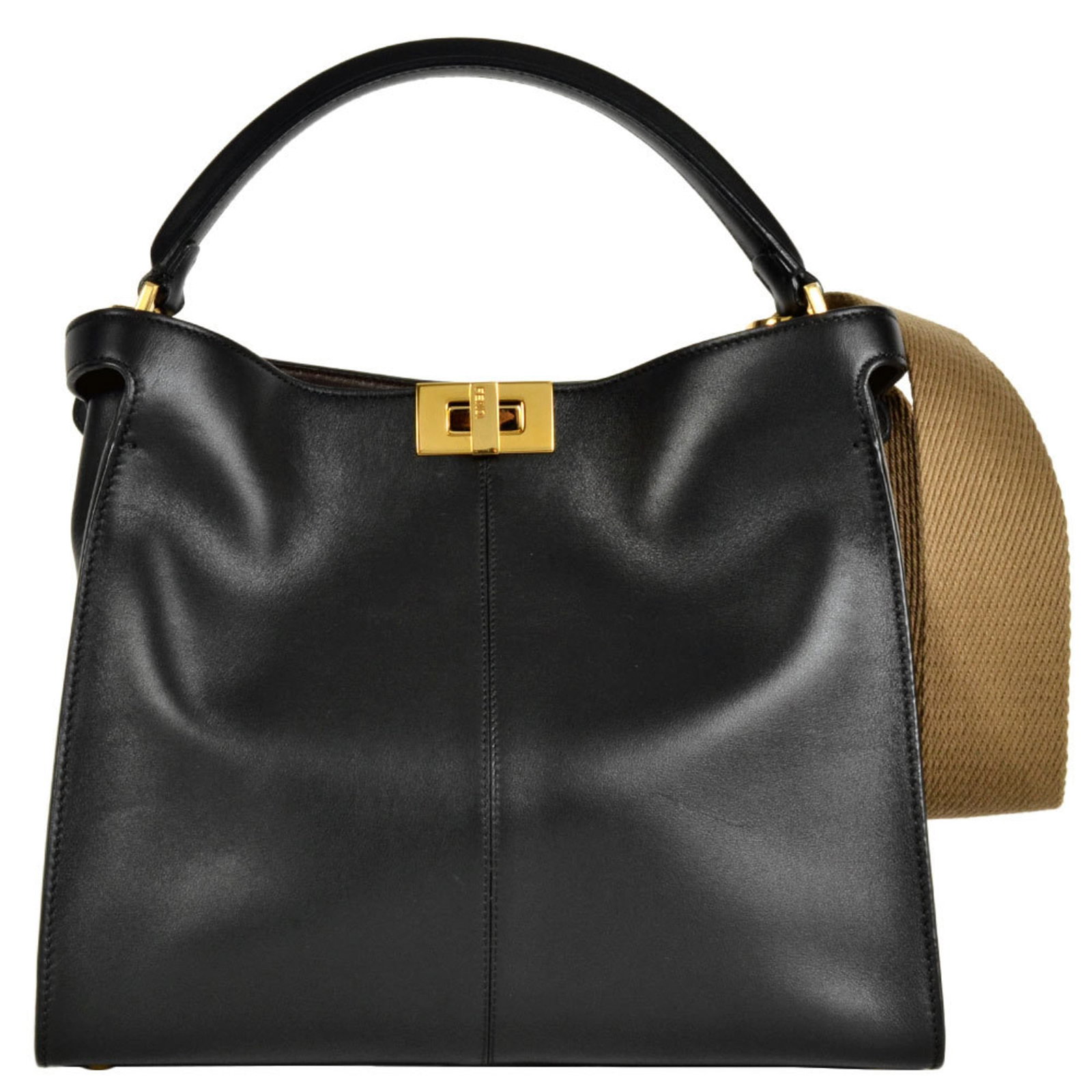 Handbag Leather by Fendi: Handbag Leather by Fendi This Fendi handbag features high-quality black leather construction, with a classic design and timeless style. Measuring 25cm x 30cm x 14cm, it has a sleek handle drop of 12cm