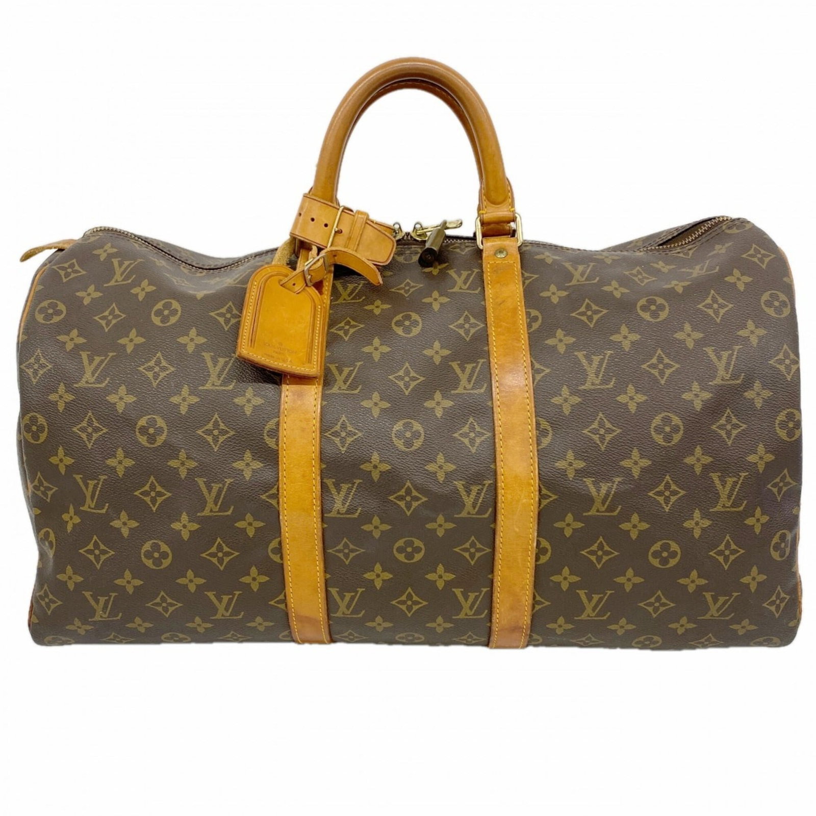 Boston Bag by Louis Vuitton: Boston Bag by Louis Vuitton Brown Louis Vuitton Boston Bag with Traces of Usage. This used bag features scratches and dirt, but remains in good condition. Measuring 28.5cm x 50cm x 22cm, it is a pract