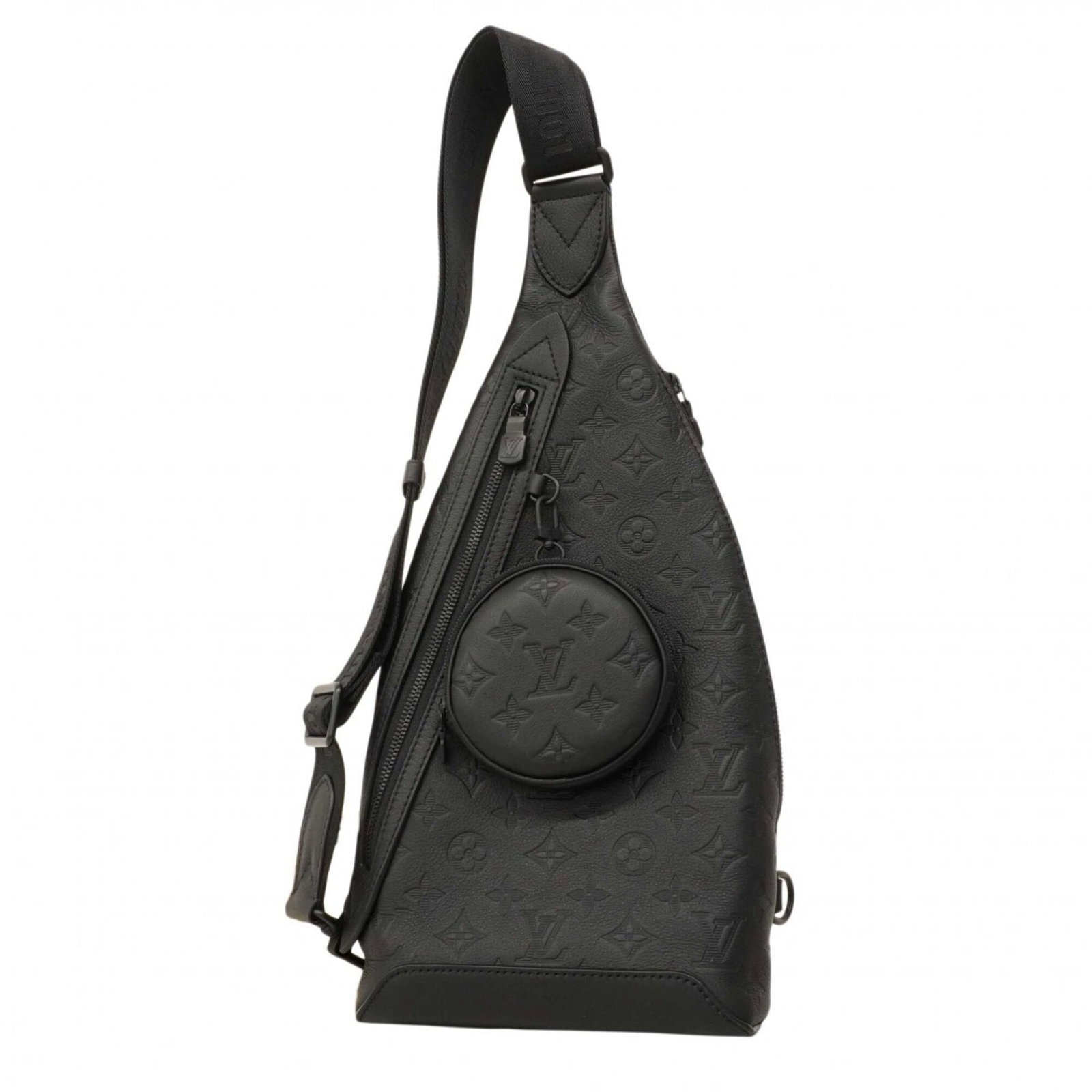 Sling Bag By Louis Vuitton: Sling Bag By Louis Vuitton Black Louis Vuitton Sling Bag with visible signs of usage, including scratches and dirt. The bag measures 44cm x 19cm x 4cm and has a classic design that still exudes the ic