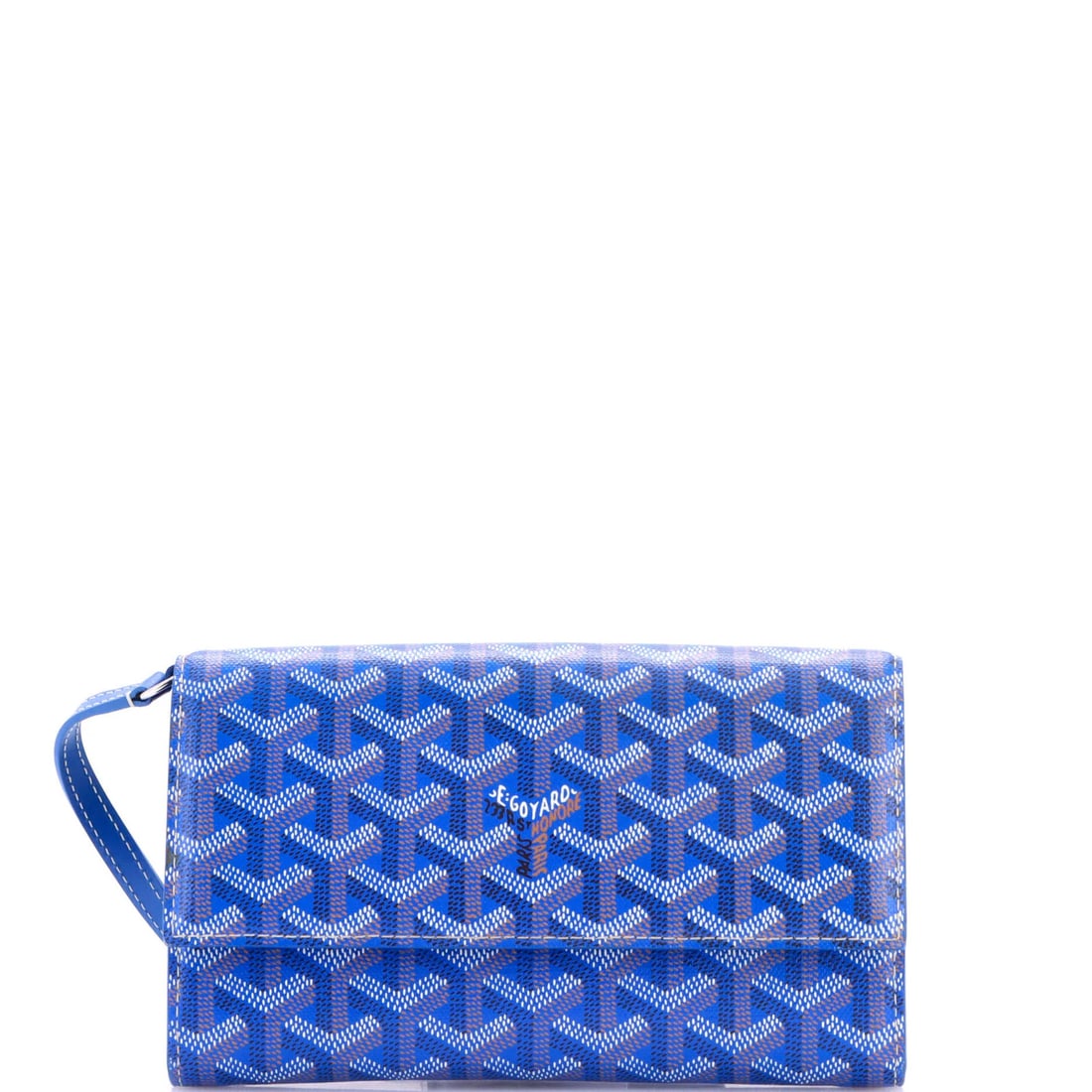 Canvas coated strap wallet by Varenne Continental Goyard: Canvas coated strap wallet by Varenne Continental Goyard Canvas coated strap wallet by Varenne Continental Goyard, featuring a blue canvas exterior with silver hardware and a leather interior. The
