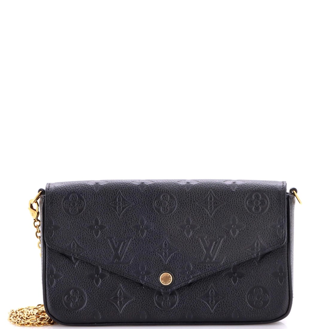 Felicie Monogram Empreinte Leather Pochette Louis Vuitton: Felicie Monogram Empreinte Leather Pochette Louis Vuitton Black Felicie Monogram Empreinte Leather Pochette with gold hardware, featuring a card holder and strap drop of 22". This cross body bag