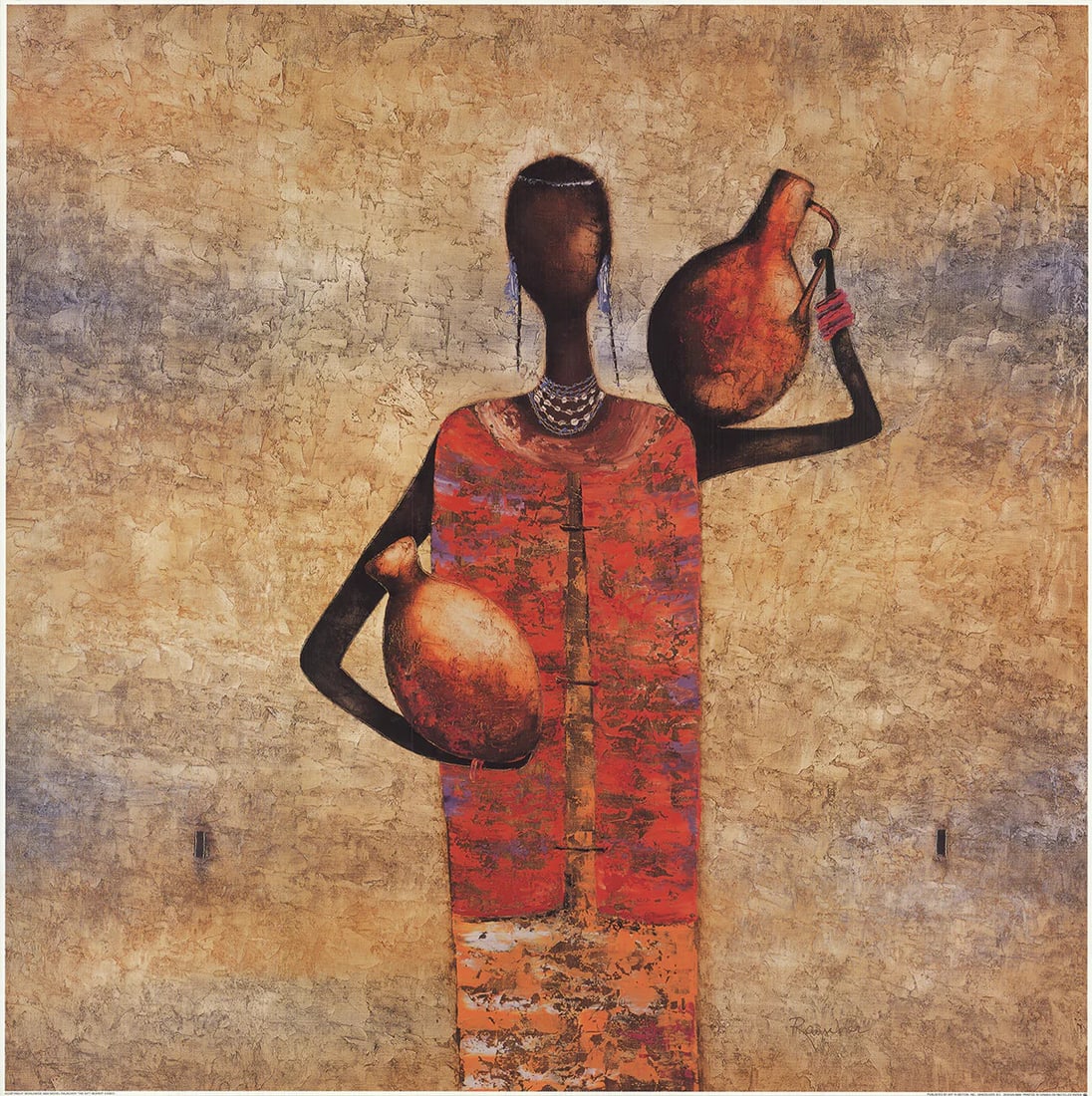 MICHEL RAUSCHER The Gift Bearer 27.25" x 27.25" Offset Lithograph 2004 African A (1 of 4)