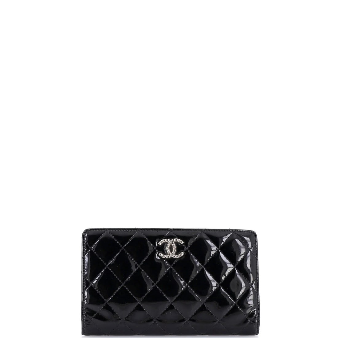 Quilted Patent Brilliant Wallet Yen Chanel: Quilted Patent Brilliant Wallet Yen Chanel Quilted Patent Brilliant Wallet by Chanel in black patent leather features a unique quilted design and silver hardware. The wallet has some minor flaws,