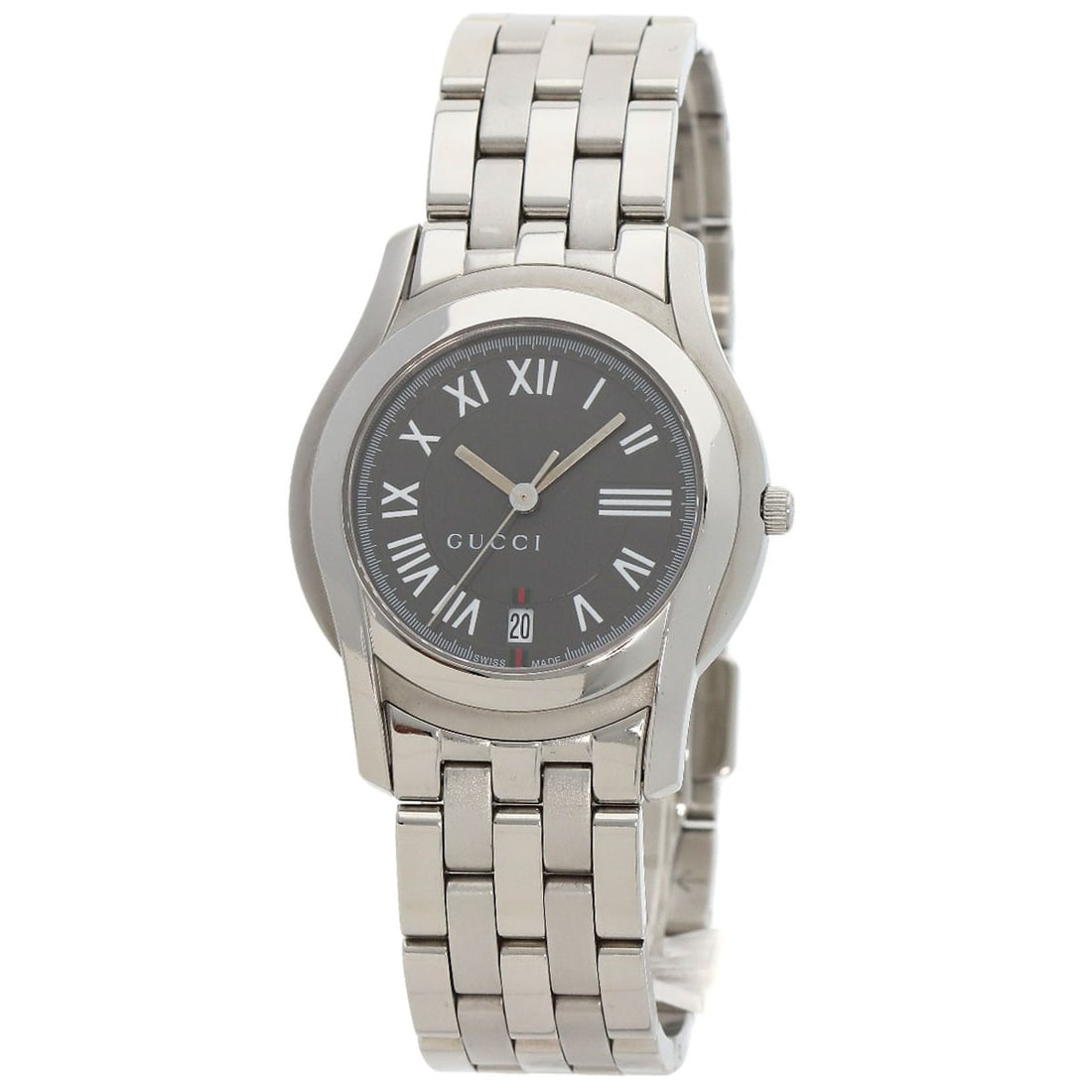 Gucci Round Face Watches 5500M Stainless Steel/ Stainless Steel: Gucci Round Face Watches 5500M Stainless Steel/ Stainless Steel Silver Gucci Round Face Watches with Stainless Steel Case, featuring an analog display and quartz movement. The watch boasts a sleek