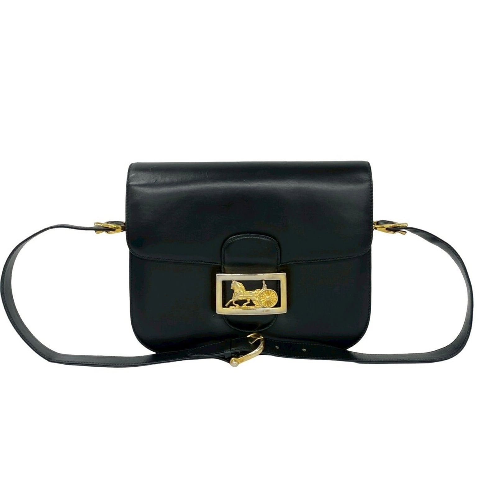 Celine Leather Pochette Bag: Celine Leather Pochette Bag Black Celine Leather Pochette Bag, 19cm x 23.5cm x 5.5cm, in good condition with traces of usage and minor scratches/dirt. This used pochette bag features high-quality leat