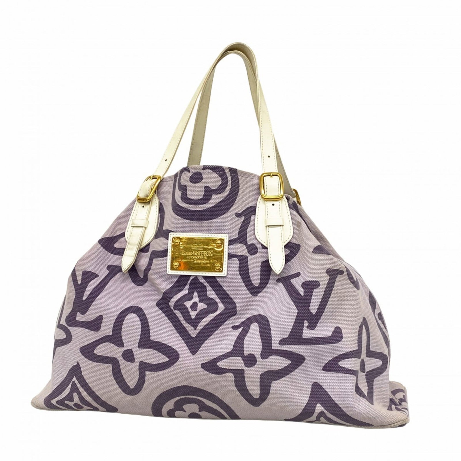 Louis Vuitton Tote Bag: Louis Vuitton Tote Bag Lilac Louis Vuitton Tote Bag for Women, 34cm x 51cm x 20cm. This used tote bag features a lilac color and has traces of usage with scratches and dirt visible. The bag is in good