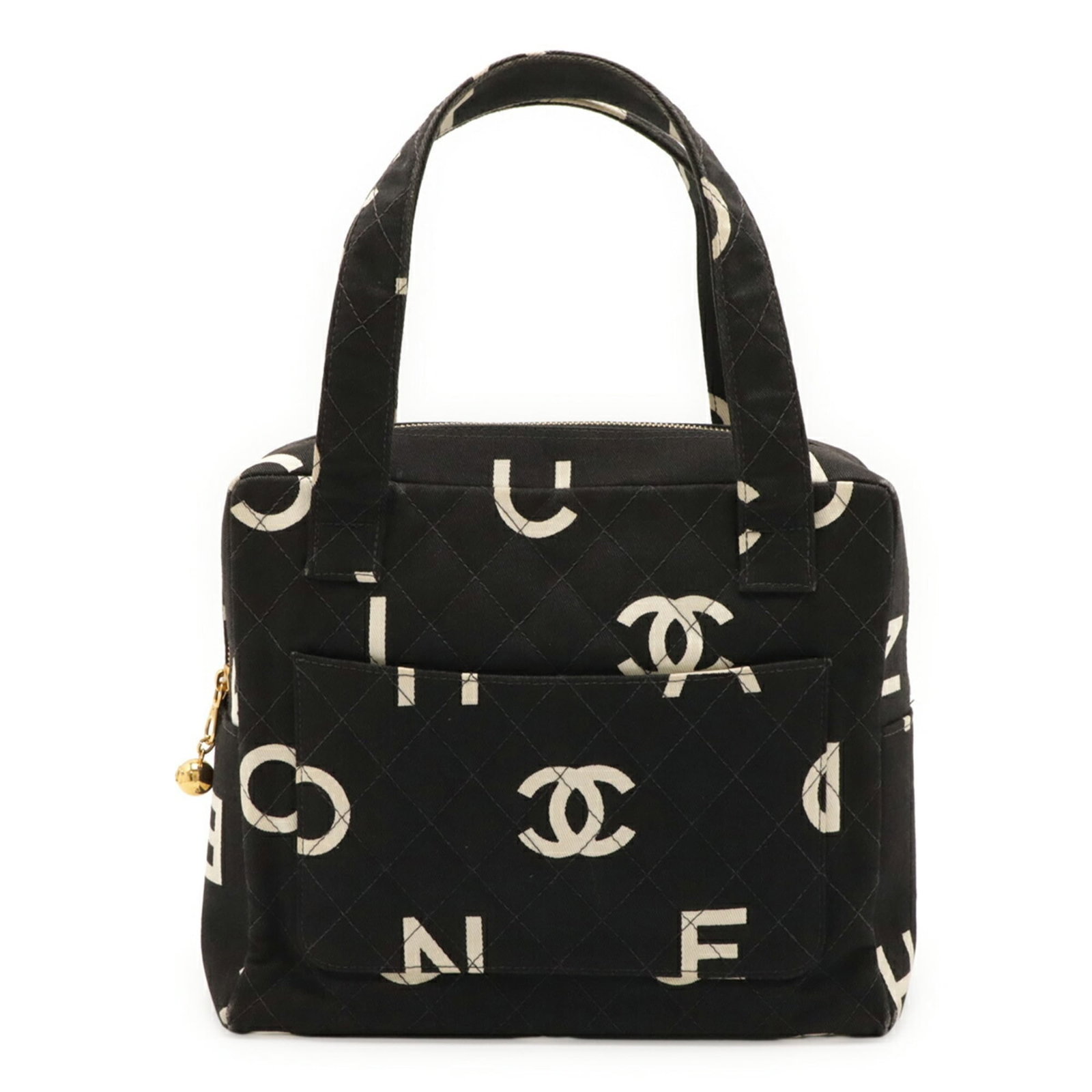 Canvas leather bag tote by Chanel: Canvas leather bag tote by Chanel Canvas leather bag tote by Chanel, featuring a timeless design with canvas and leather construction. This classic black and ivory color combination adds an air of sop