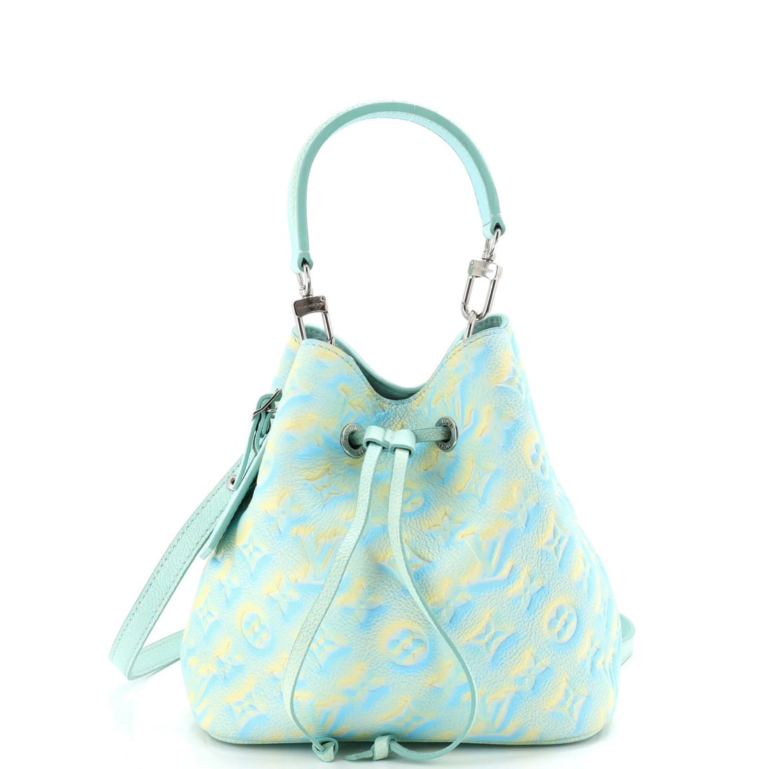 Vuitton Louis NeoNoe Handbag Stardust Monogram Leather Empreinte: Vuitton Louis NeoNoe Handbag Stardust Monogram Leather Empreinte Blue Louis Vuitton NeoNoe Handbag Stardust Monogram Leather Empreinte features a bucket style with blue exterior and silver hardware.