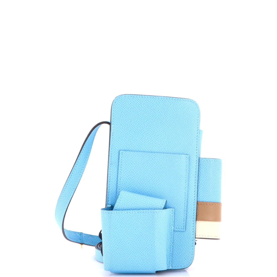 Hermes Hermesway Phone Case Crossbody Bag Epsom: Hermes Hermesway Phone Case Crossbody Bag Epsom Blue leather Hermesway phone case crossbody bag Epsom with gold hardware, featuring minor scuffs and creases on exterior and interior. Measures 6.5" hei
