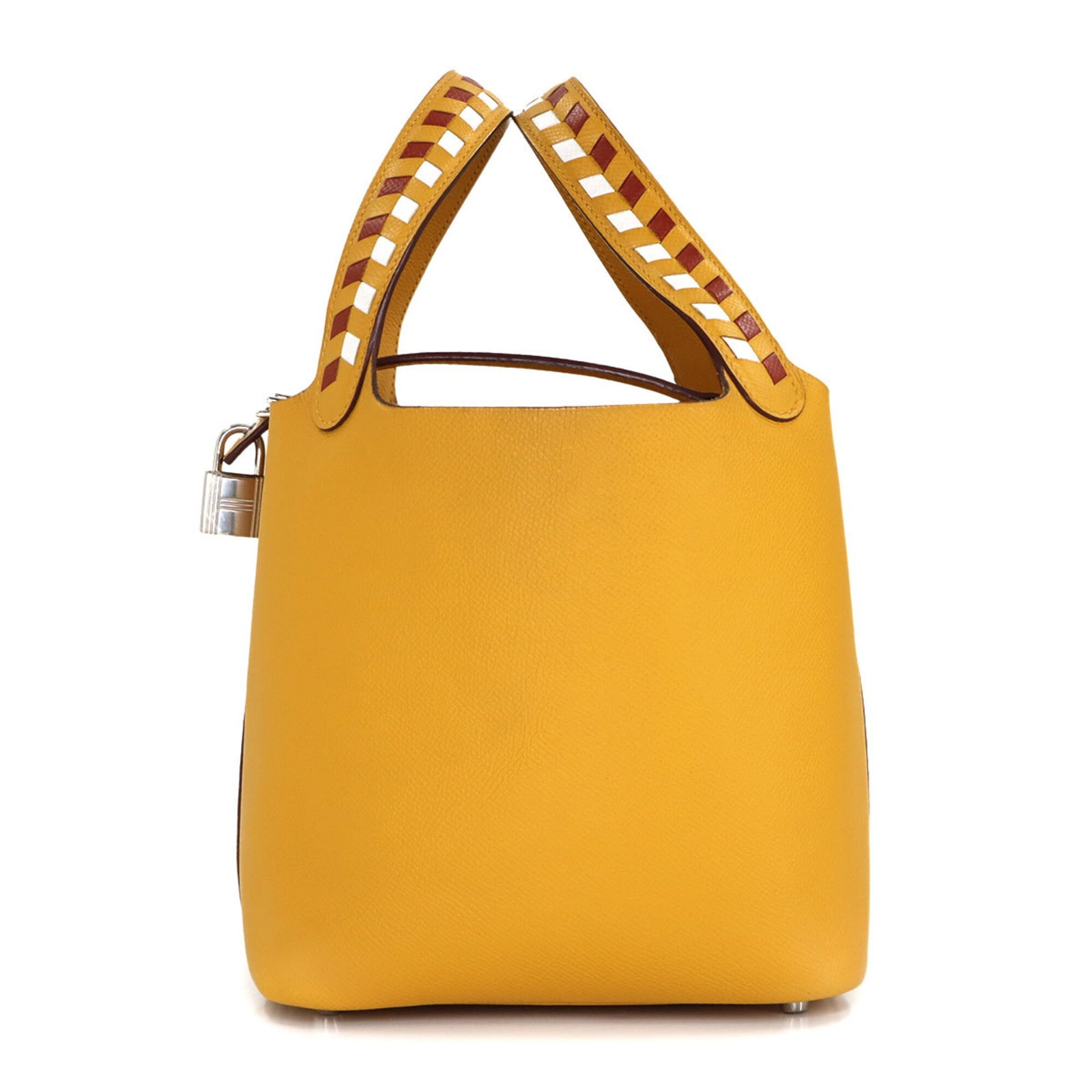 Hermes leather handbag from Epsom: Hermes leather handbag from Epsom Brique, White, and Yellow Epsom Leather Handbag from Hermes. This mint condition, like new handbag boasts the iconic Epsom leather material and a classic design that 
