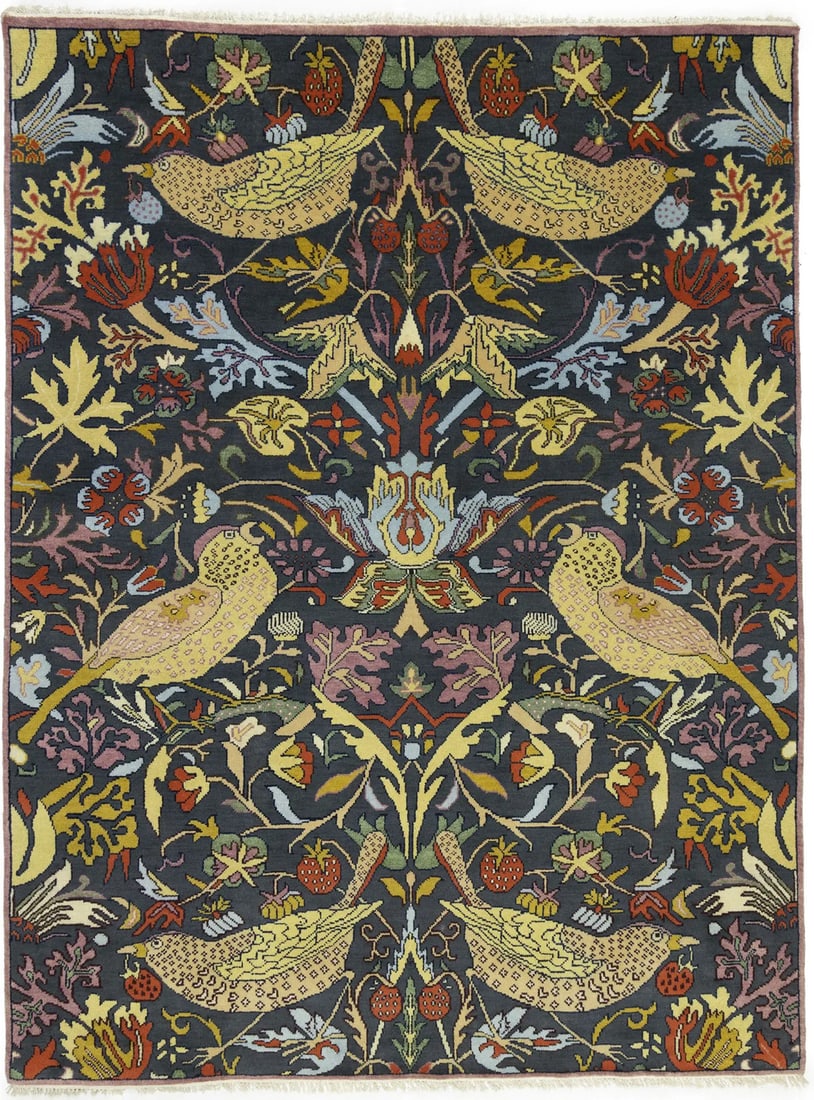 One-of-a-Kind Birds Design Chobi Oriental Rug Large Handmade Carpet 8'8X11'5 ft: One-of-a-Kind Birds Design Chobi Oriental Rug Large Handmade Carpet 8'8X11'5 ft Hand-knotted in wool, this unique Birds Design Chobi Oriental Rug boasts an intricate pattern of dark gray, buff beige,
