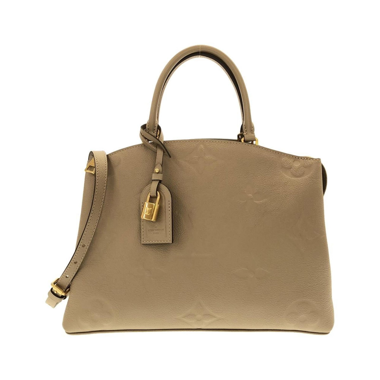 Handbag Leather Louis Vuitton: Handbag Leather Louis Vuitton Tourterelle leather Louis Vuitton handbag in excellent condition, featuring gold hardware and a classic design. The bag has some minor scratches and dirt, but overall it